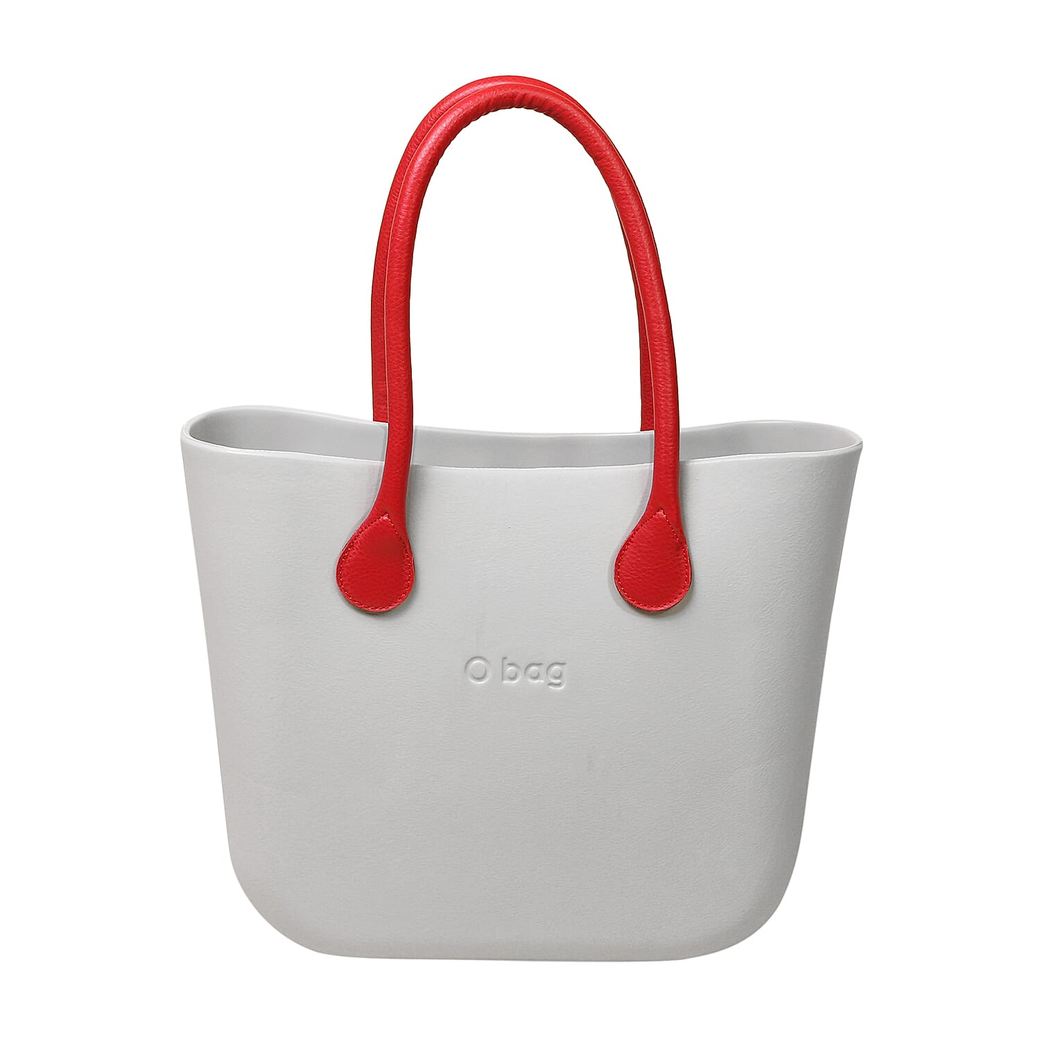 Italian O Handbag with Shoulder Strap (Size:30x31x10Cm) - Light Grey & Red