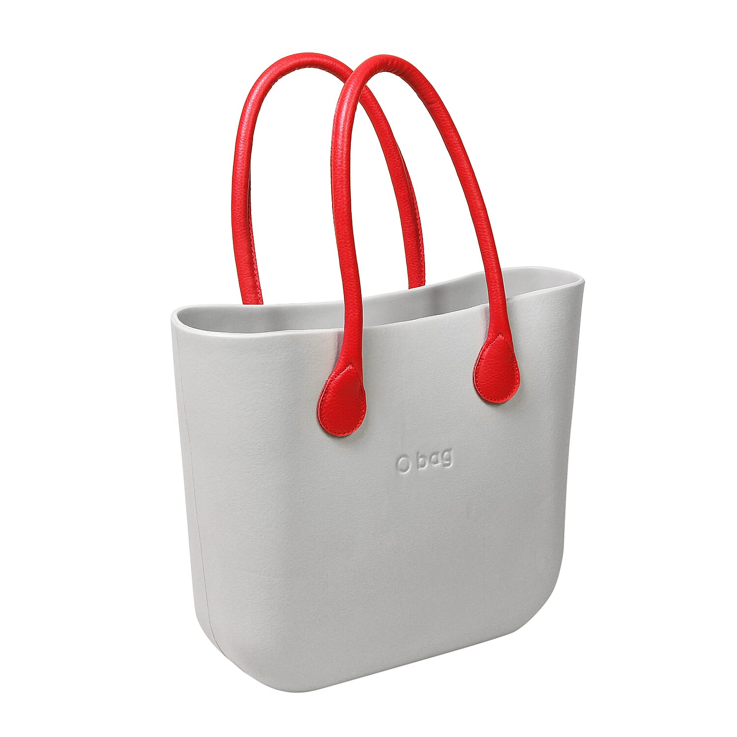 Italian O Handbag with Shoulder Strap (Size:30x31x10Cm) - Light Grey & Red