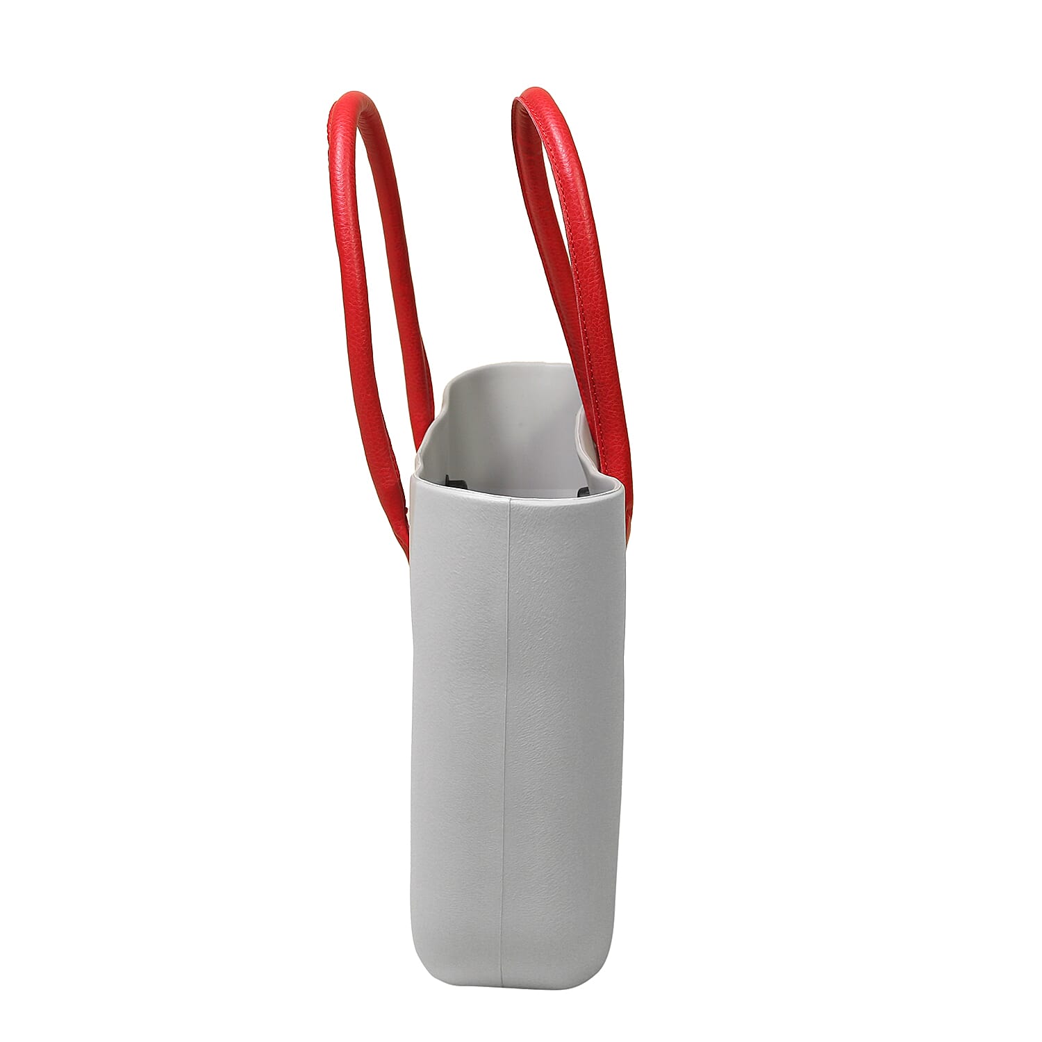 Italian O Handbag with Shoulder Strap (Size:30x31x10Cm) - Light Grey & Red