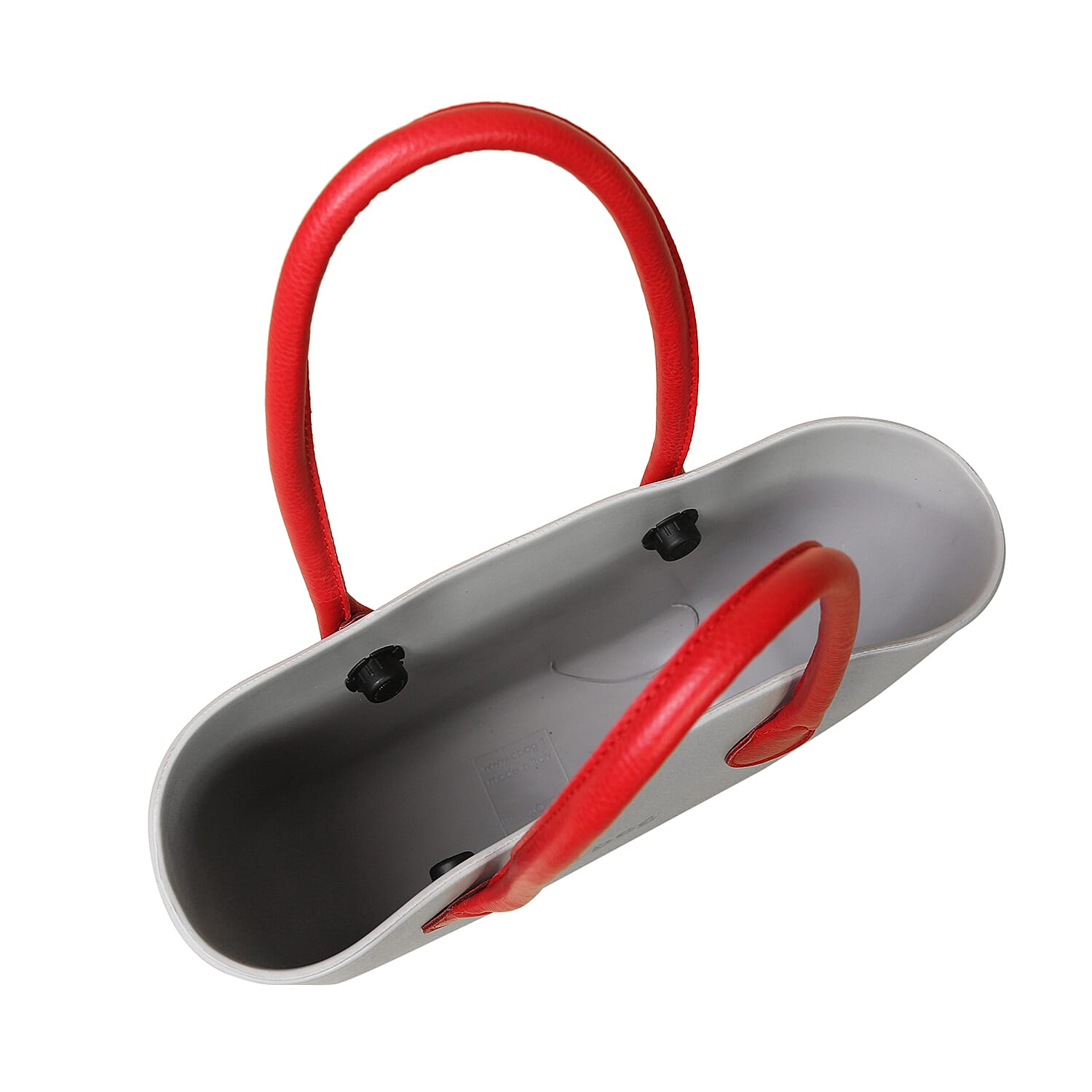 Italian O Handbag with Shoulder Strap (Size:30x31x10Cm) - Light Grey & Red