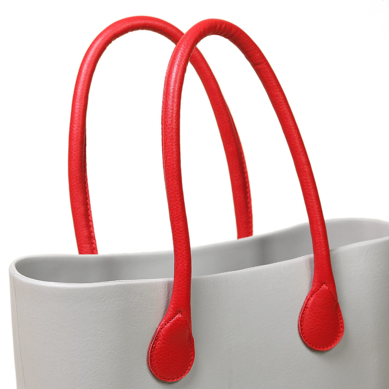 Italian O Handbag with Shoulder Strap (Size:30x31x10Cm) - Light Grey & Red