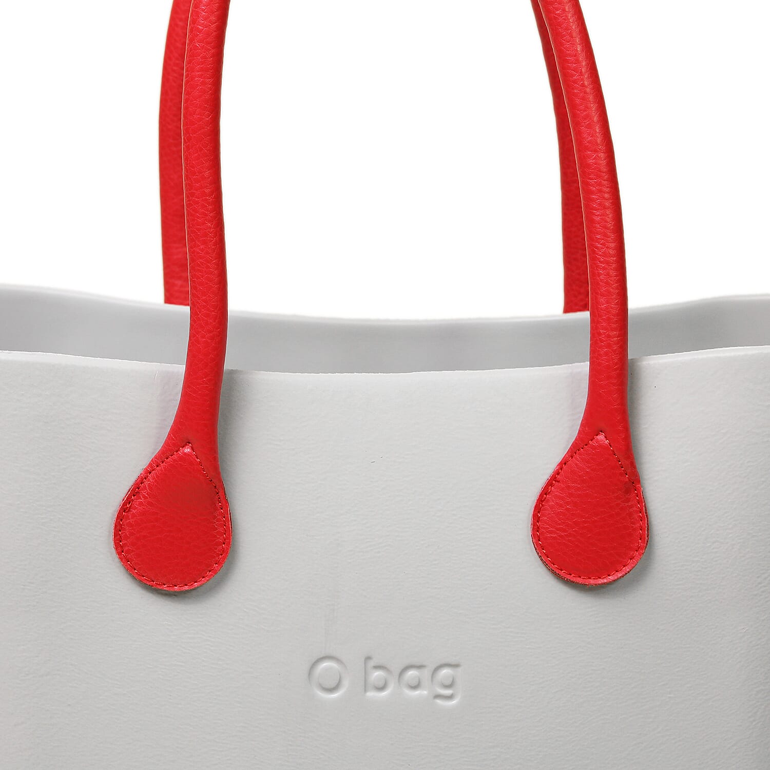 Italian O Handbag with Shoulder Strap (Size:30x31x10Cm) - Light Grey & Red