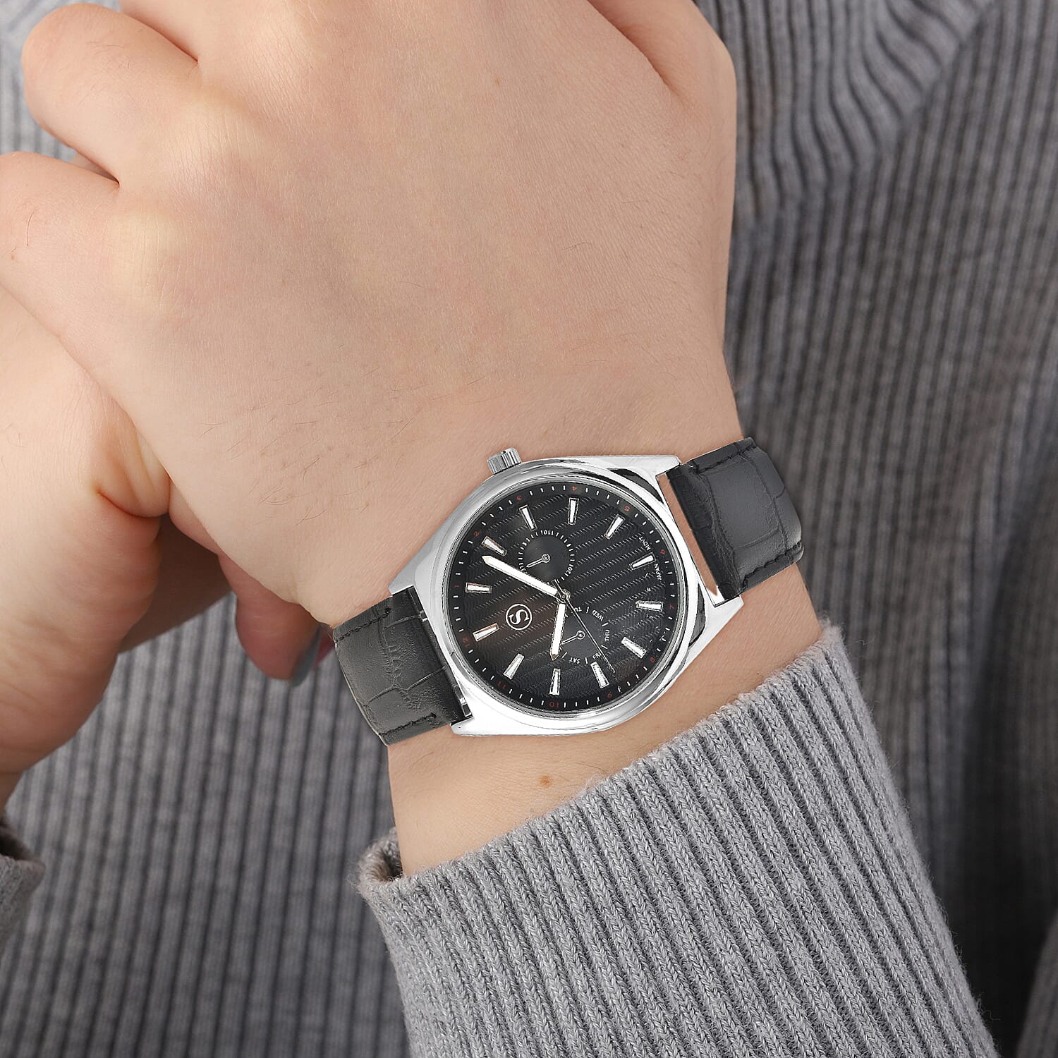 STRADA Japanese Movement Black Dial Water Resistant Watch with Black Colour Strap