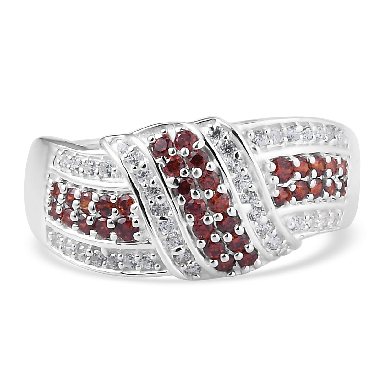 Simulated Garnet and Simulated Diamond Ring in Sterling Silver