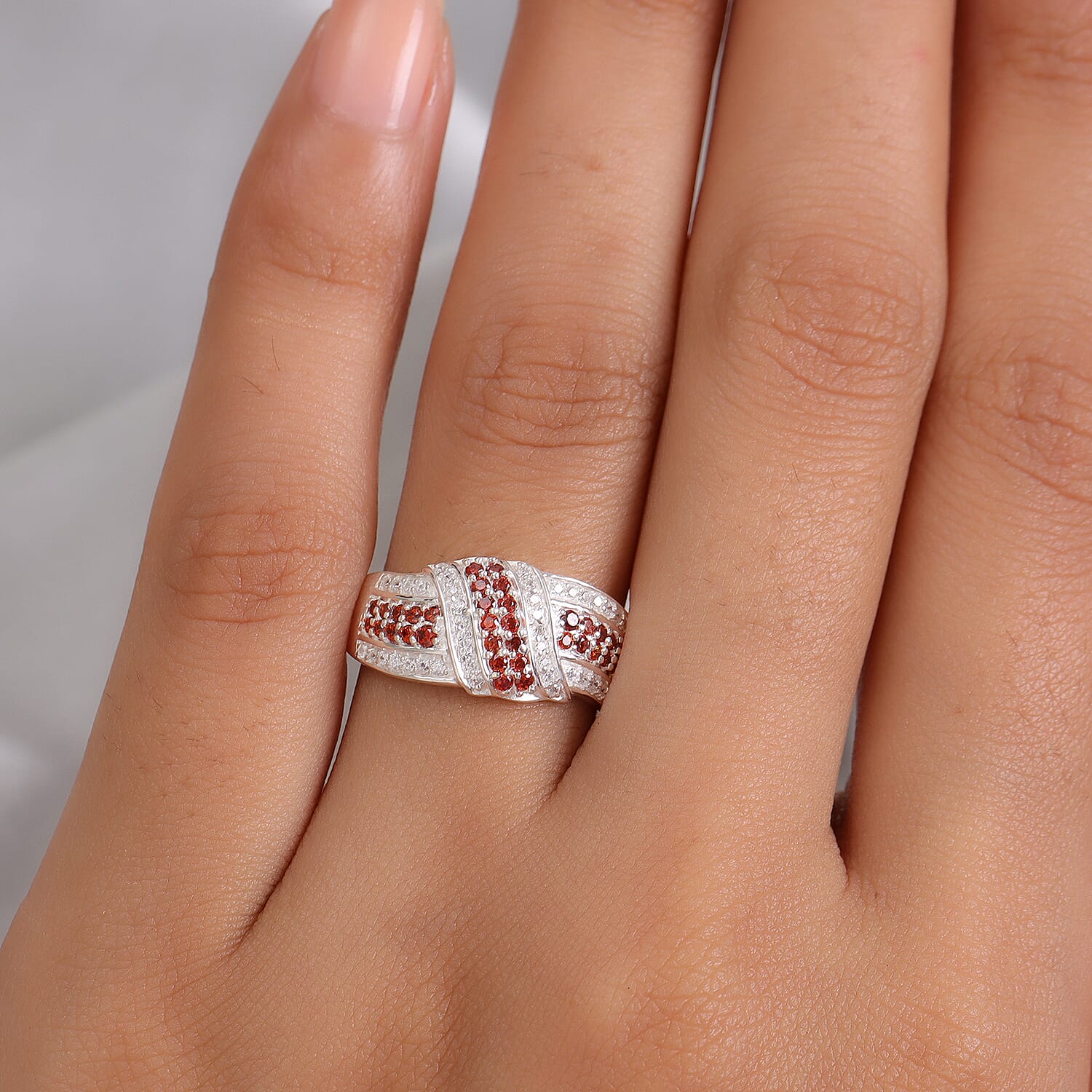 Simulated Garnet and Simulated Diamond Ring in Sterling Silver
