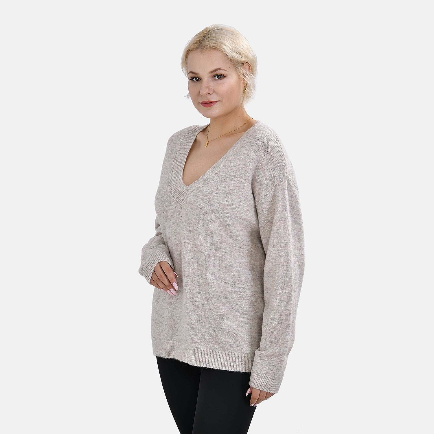 Brand New V-Neck Long Sleeve Jumpers (Size M) - Beige