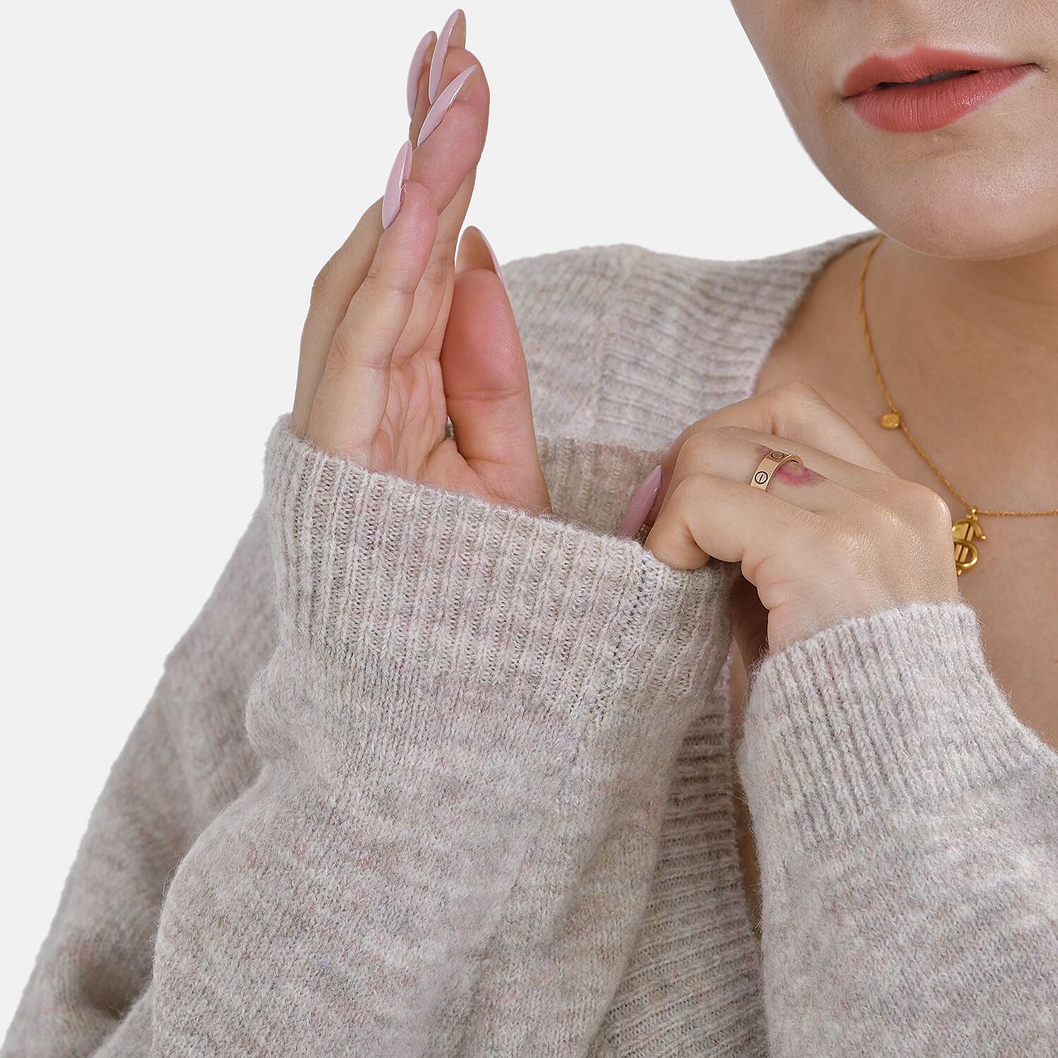 Tamsy Polyester Patterned Cardigan and Sweater-Jumper - Beige