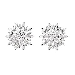 Diamond Stud Cluster Earrings in 9K White Gold, SGL Certified