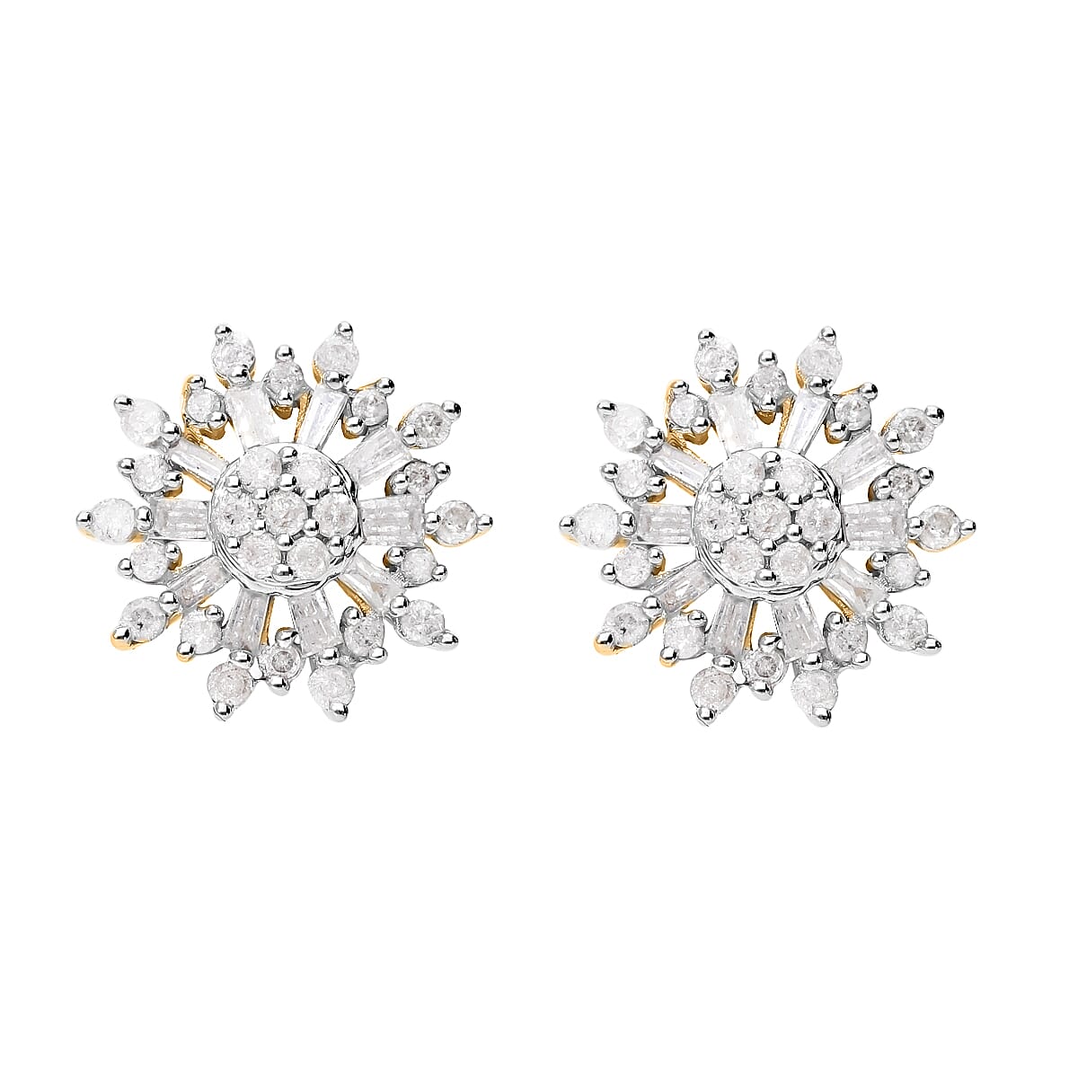 9K Yellow Gold SGL CERTIFIED Diamond (G-H) Stud Cluster Earrings 0.52 Ct