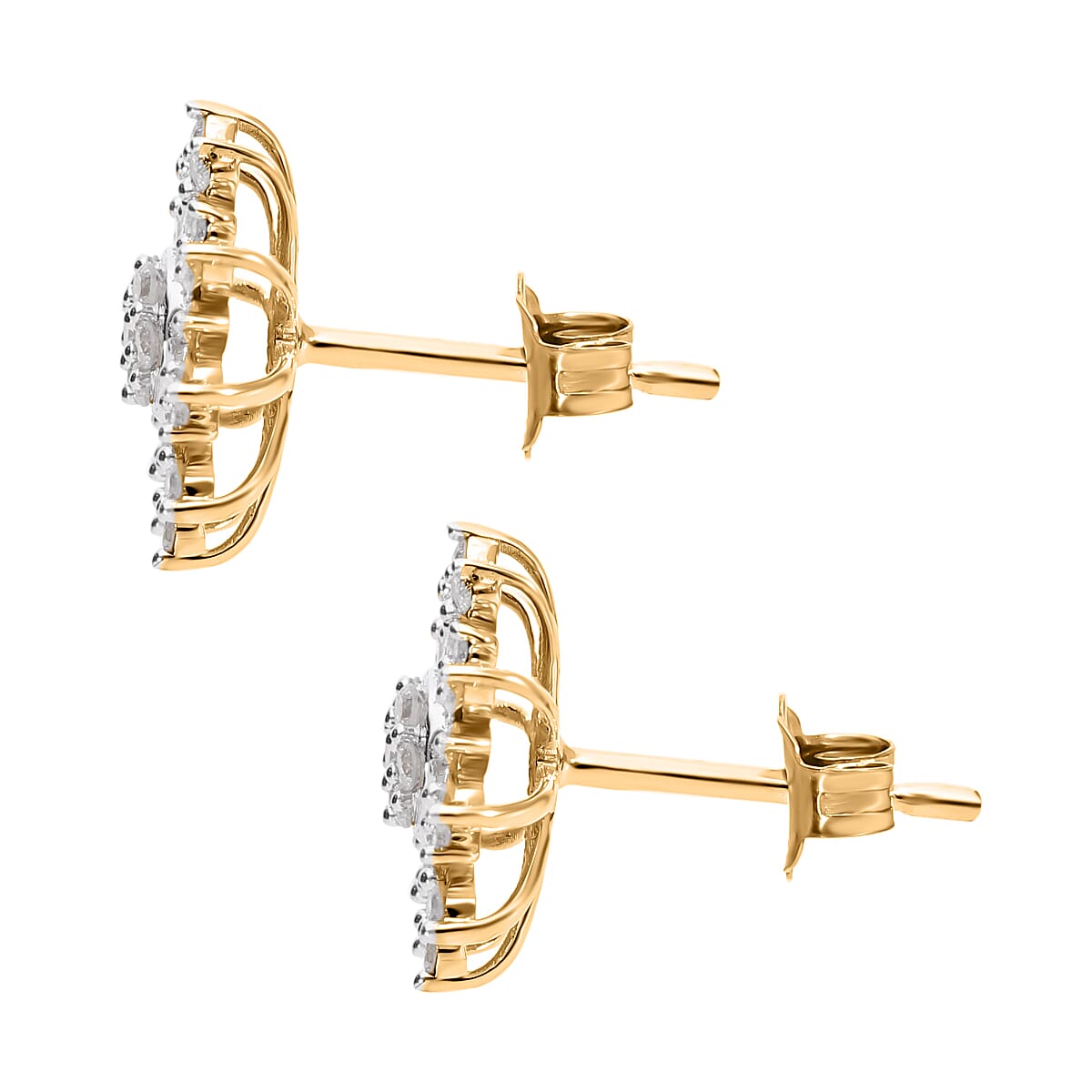 9K Yellow Gold SGL CERTIFIED Diamond (G-H) Stud Cluster Earrings 0.52 Ct