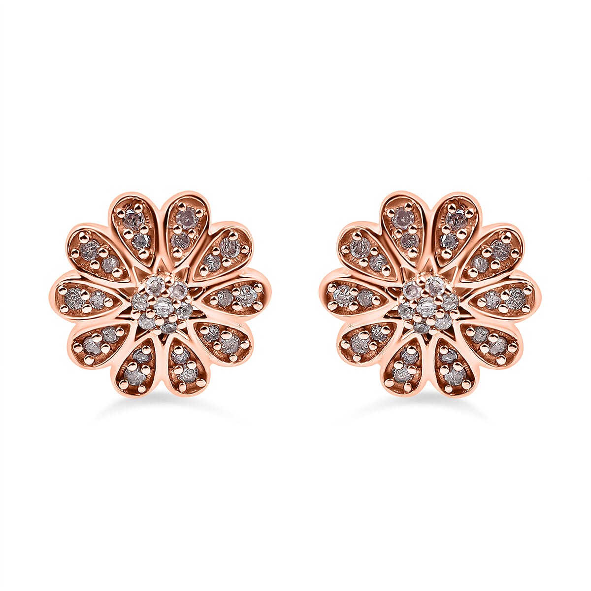 9K Rose Gold SGL Certified Pink Diamond Floral Stud Earrings 0.28 Ct.