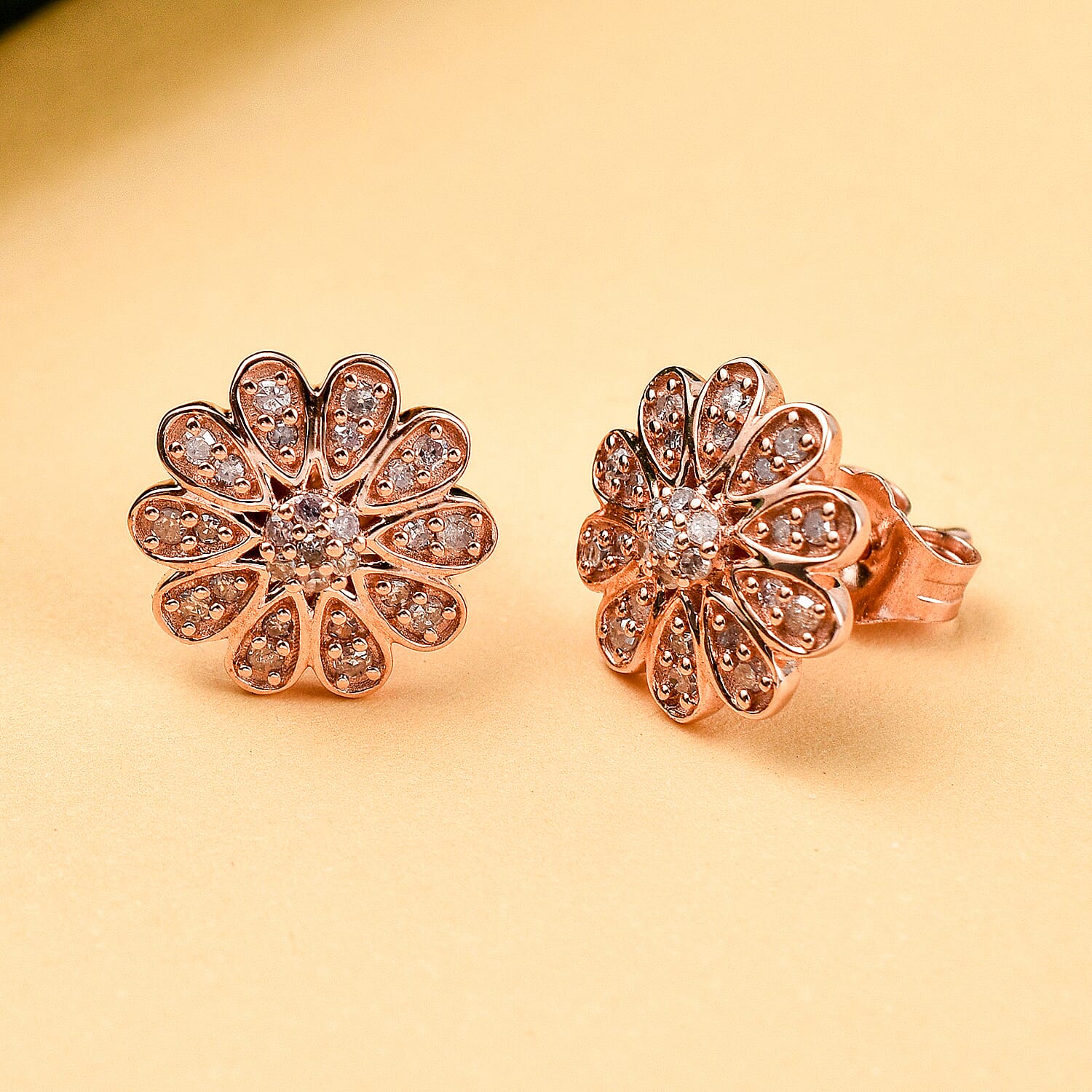 9K Rose Gold SGL Certified Pink Diamond Floral Stud Earrings 0.28 Ct.