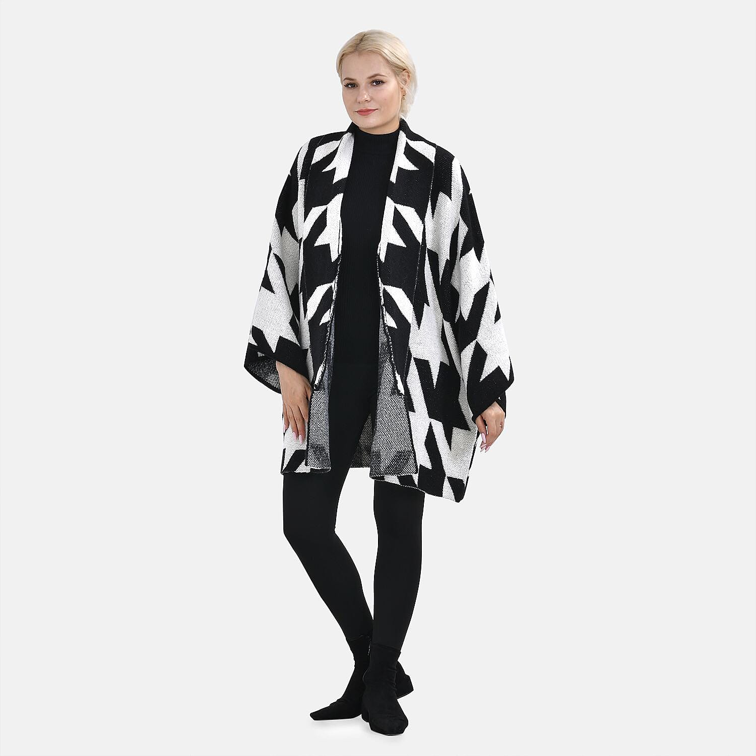 TAMSY Random Graph Grid Coatigan - Black and White