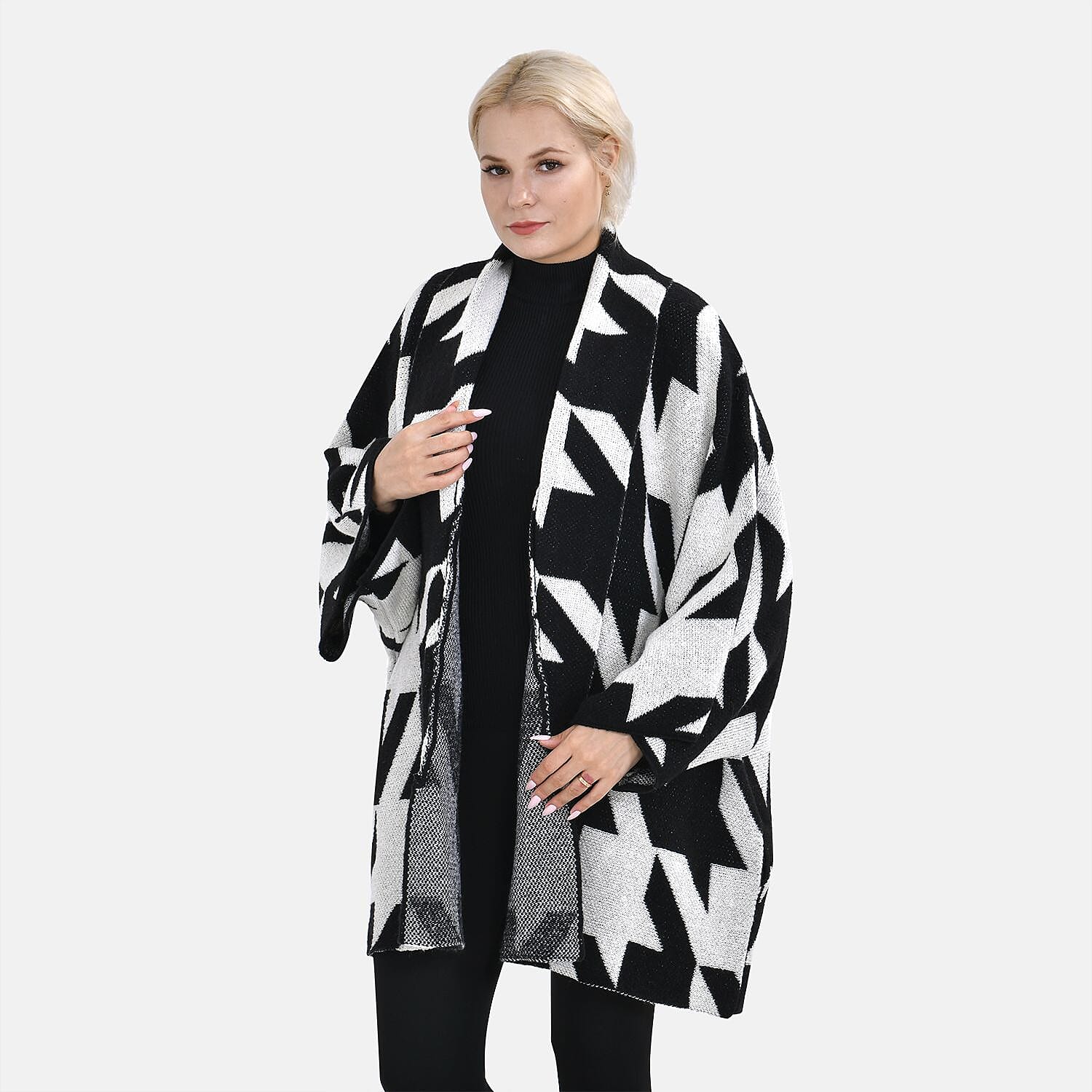 TAMSY Random Graph Grid Coatigan - Black and White