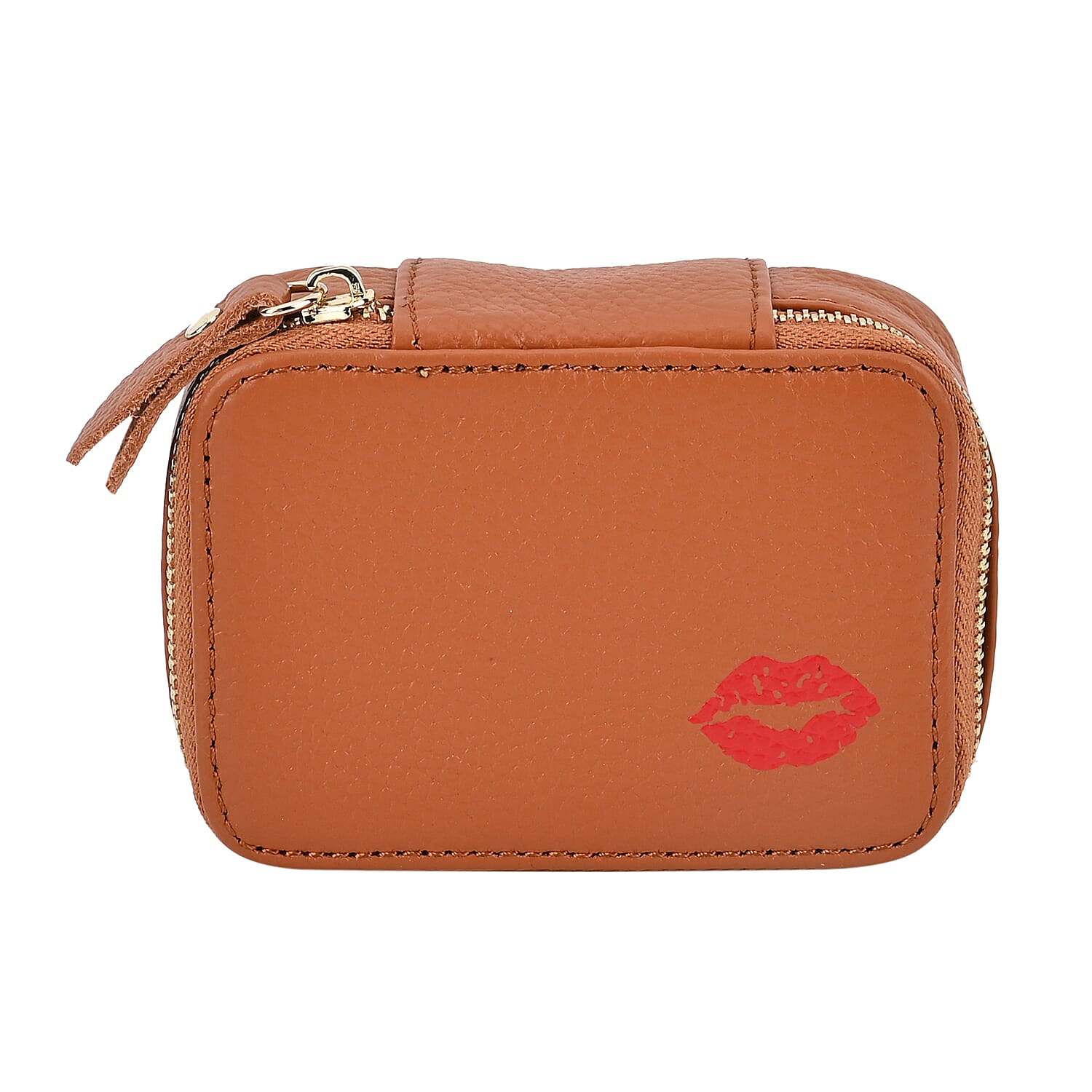 Genuine Leather Lipstick Storage Box with Lip Print
