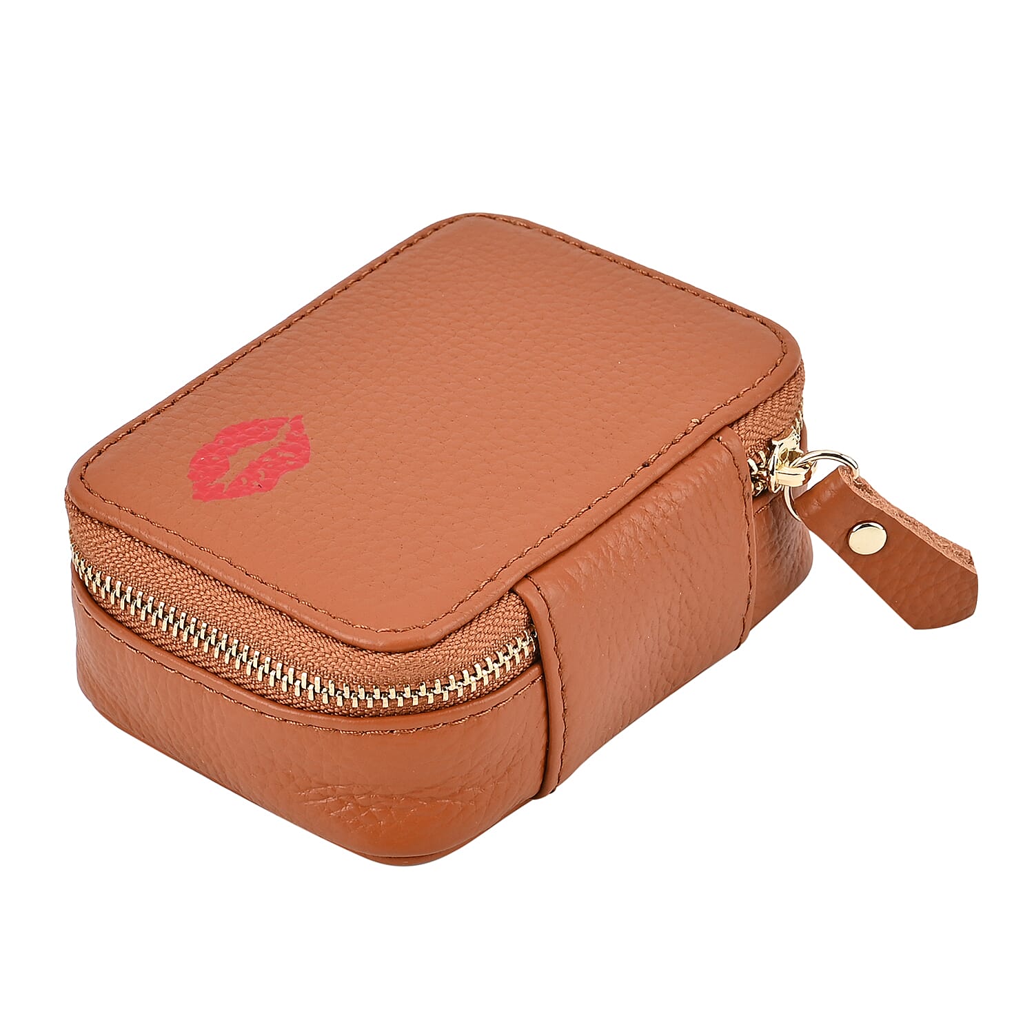 Genuine Leather Lipstick Storage Box with Lip Print
