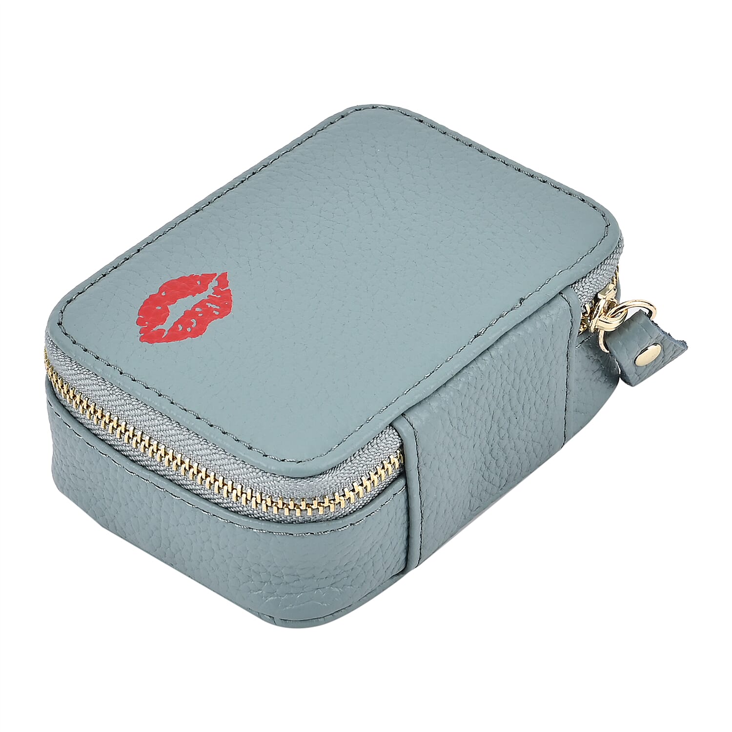 100% Genuine Leather Small Case with Mirror - Blue