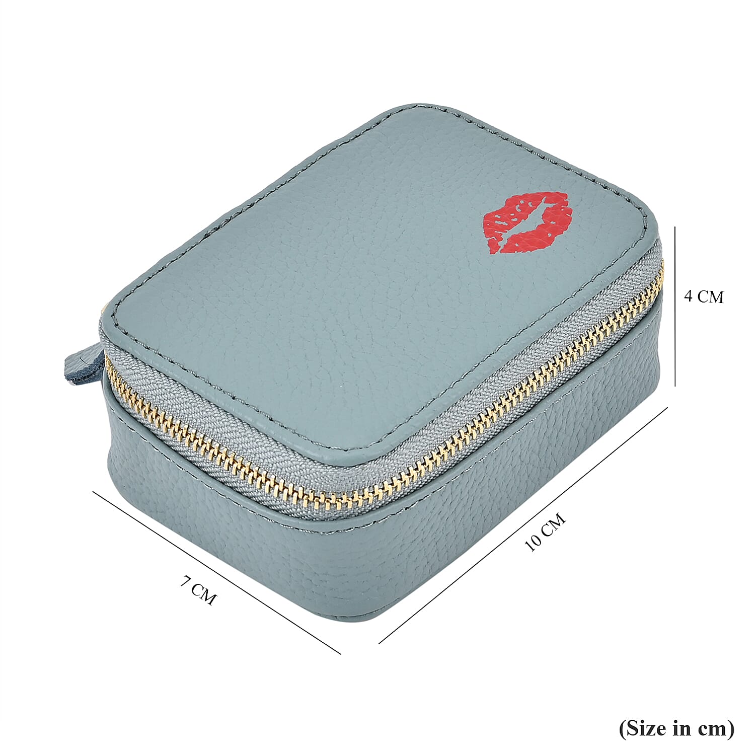 100% Genuine Leather Small Case with Mirror - Blue