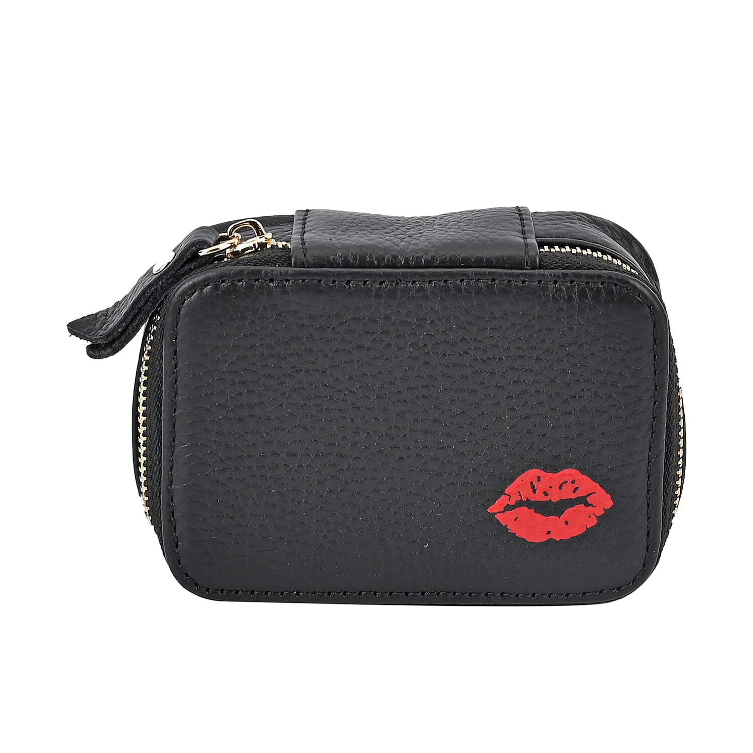 100% Genuine Leather Small Case with Mirror - Black