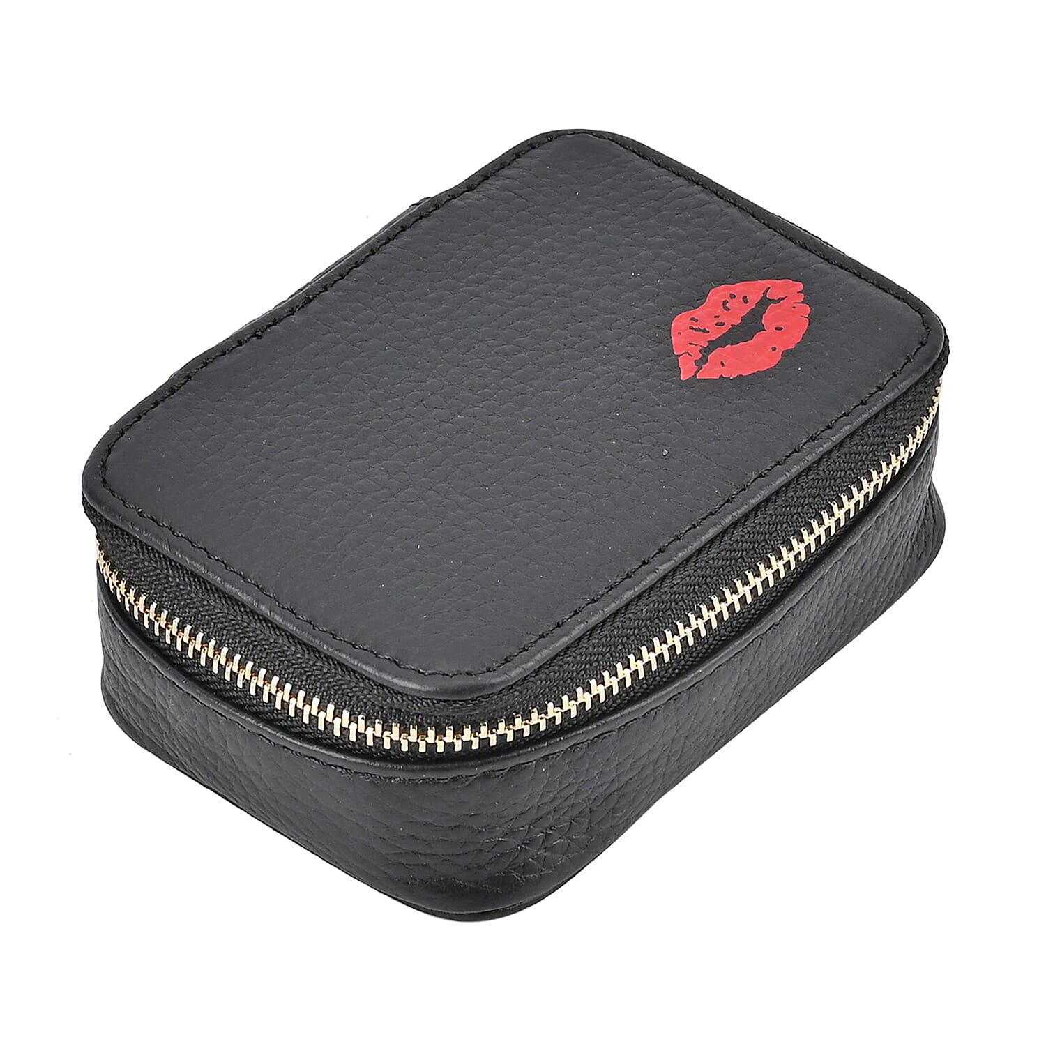 100% Genuine Leather Small Case with Mirror - Black