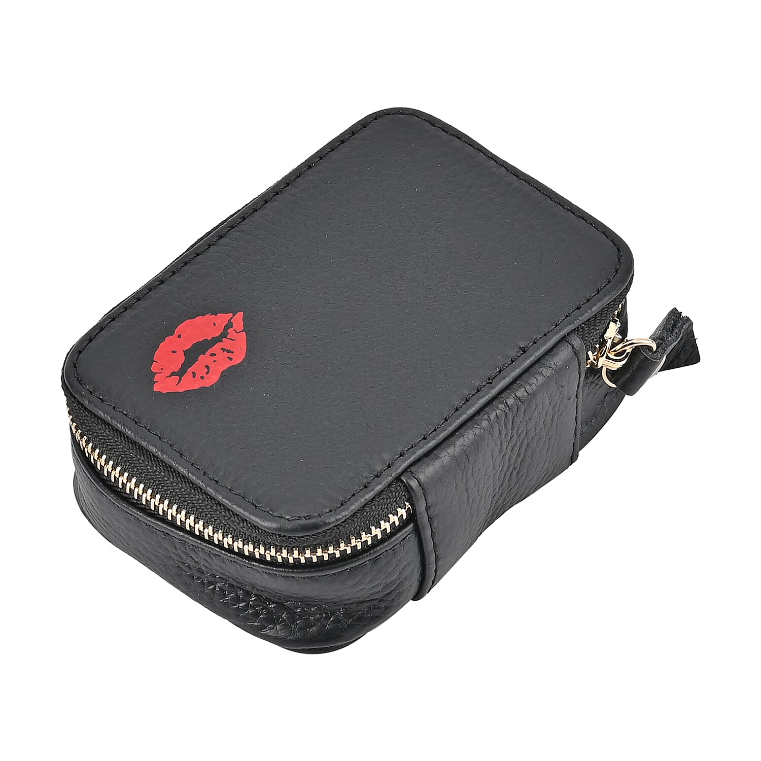 100% Genuine Leather Small Case with Mirror - Black