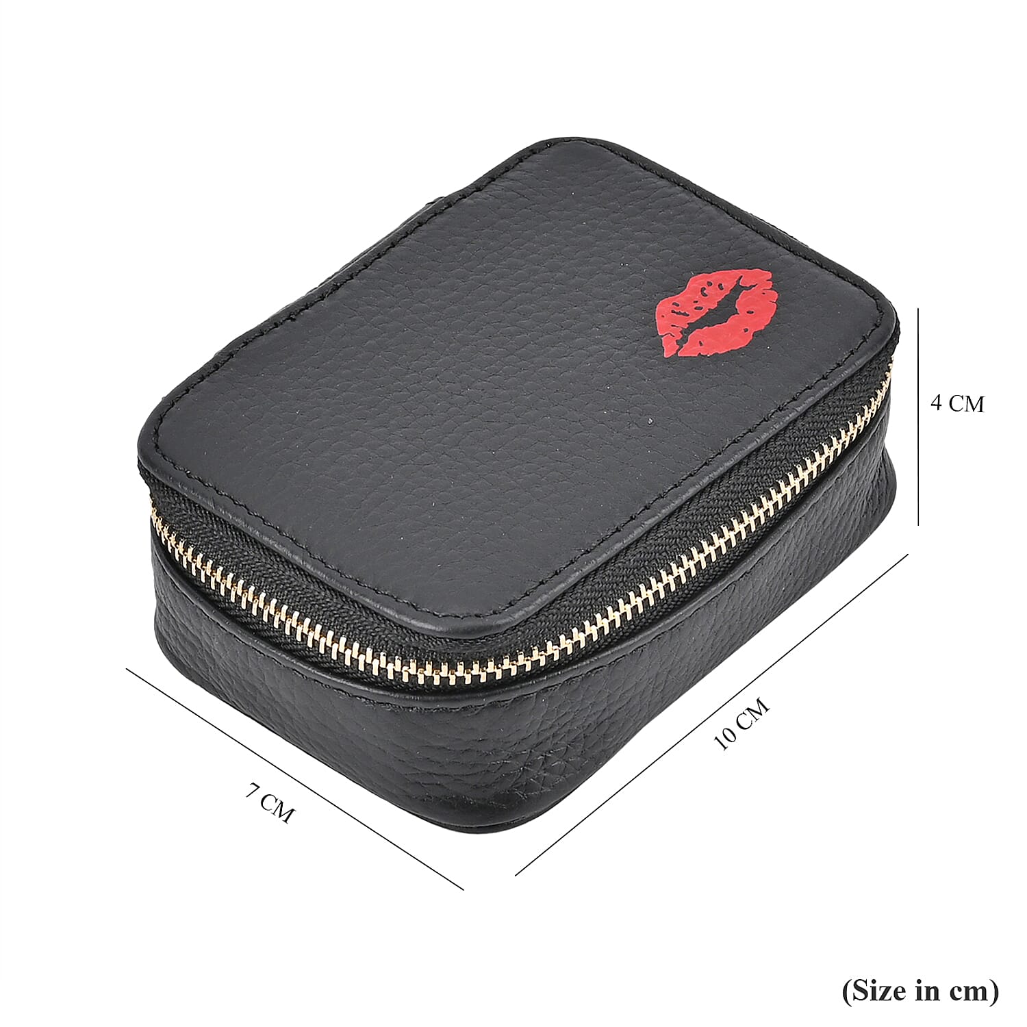 100% Genuine Leather Small Case with Mirror - Black