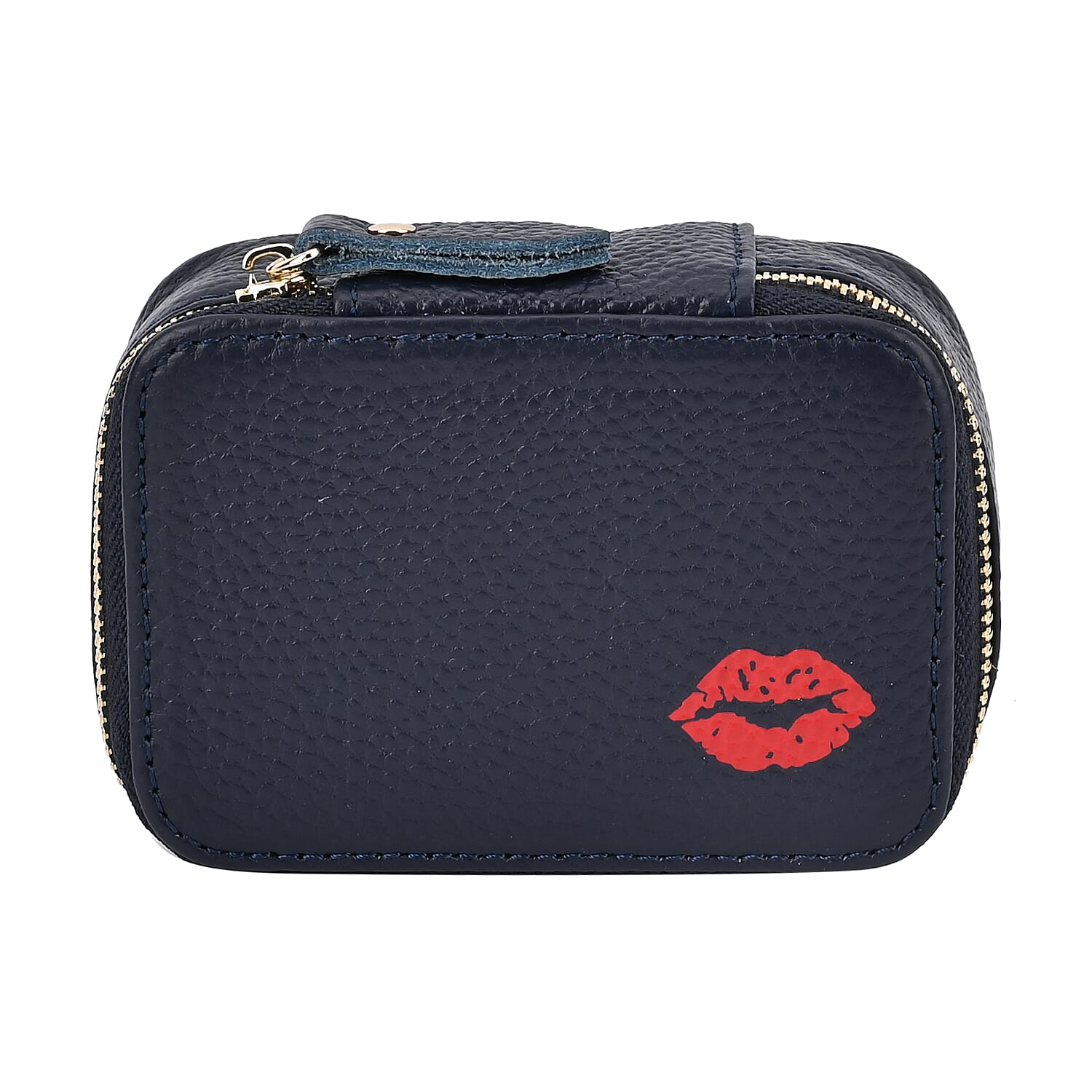 100% Genuine Leather Small Case with Mirror - Navy