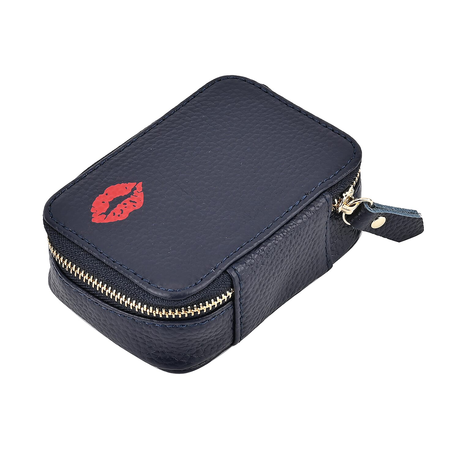 100% Genuine Leather Small Case with Mirror - Navy
