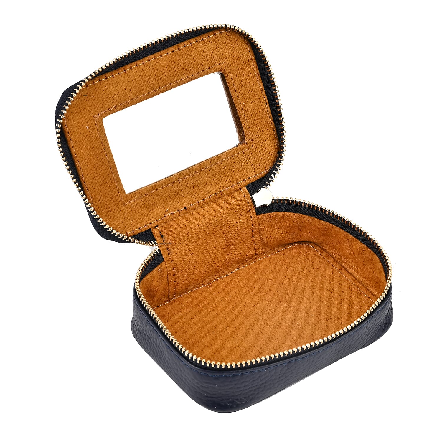 100% Genuine Leather Small Case with Mirror - Navy