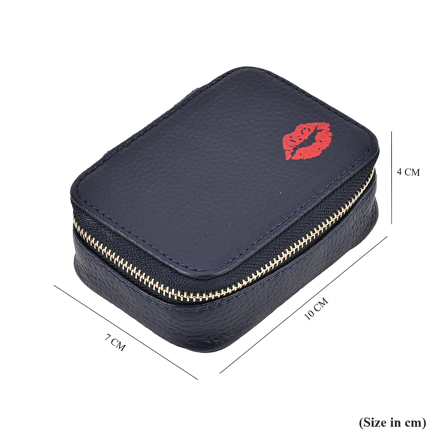 100% Genuine Leather Small Case with Mirror - Navy