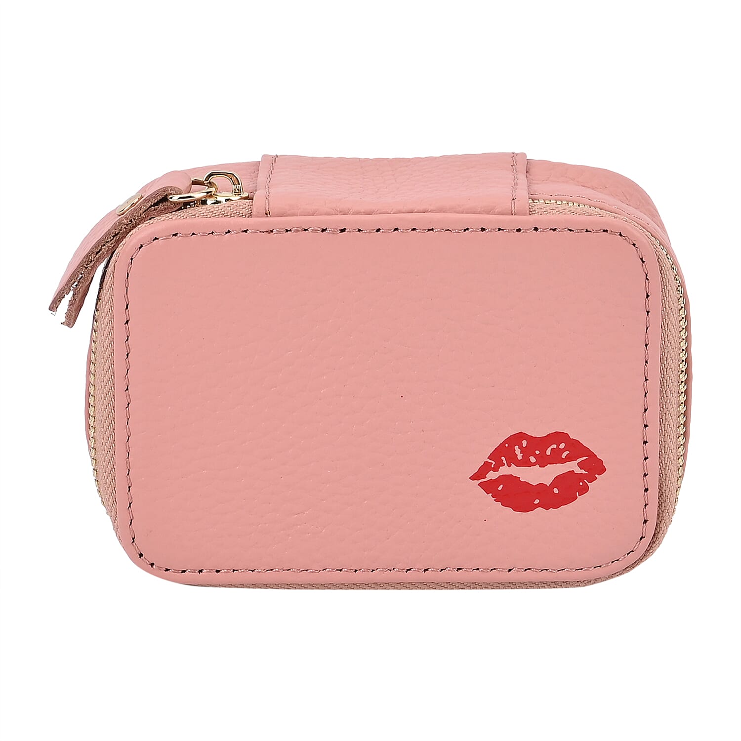 100% Genuine Leather Small Case with Mirror - Pink