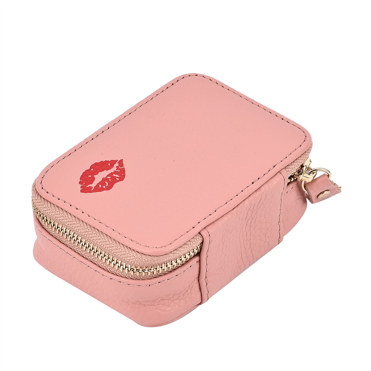 100% Genuine Leather Small Case with Mirror - Pink