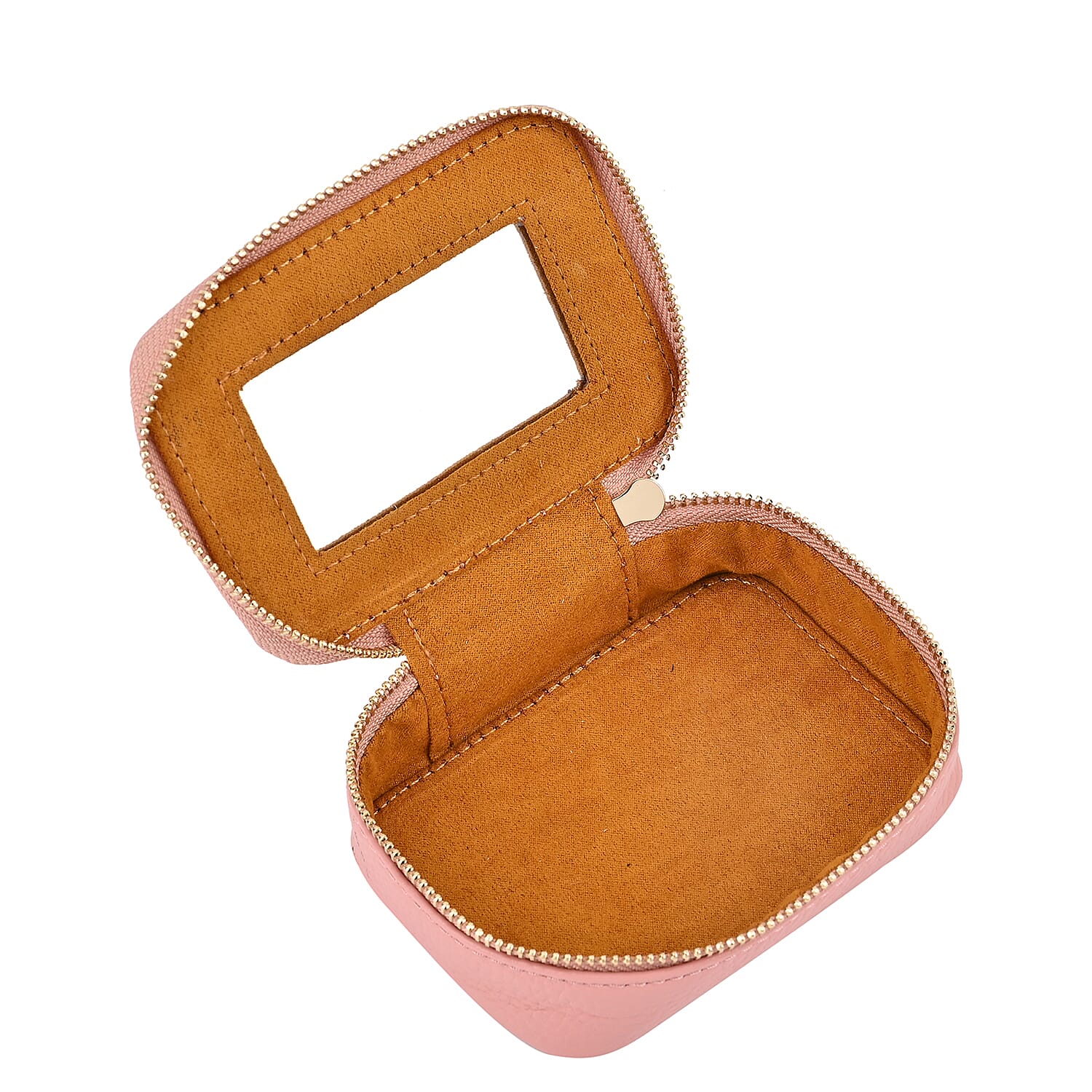 100% Genuine Leather Small Case with Mirror - Pink