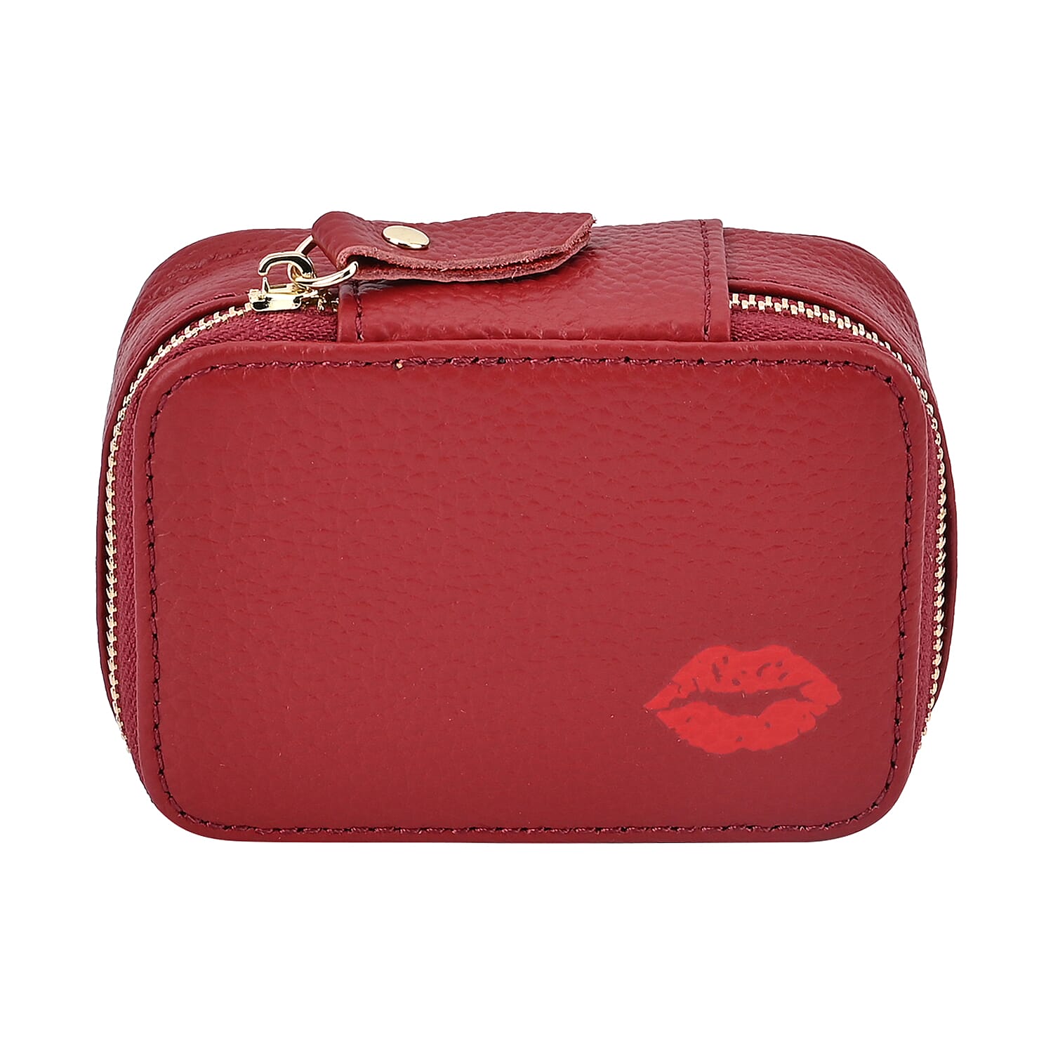100% Genuine Leather Small Case with Mirror - Burgundy