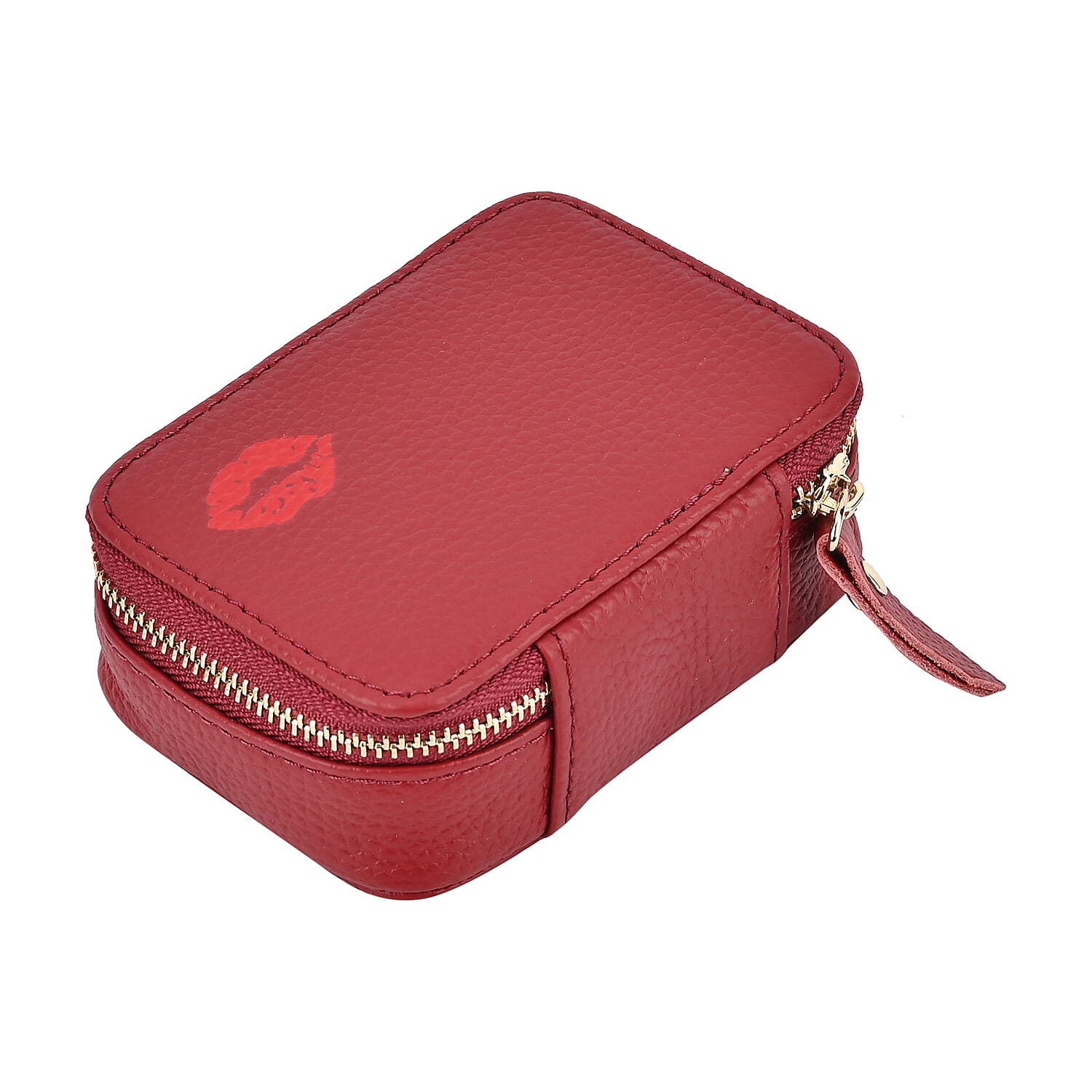 100% Genuine Leather Small Case with Mirror - Burgundy