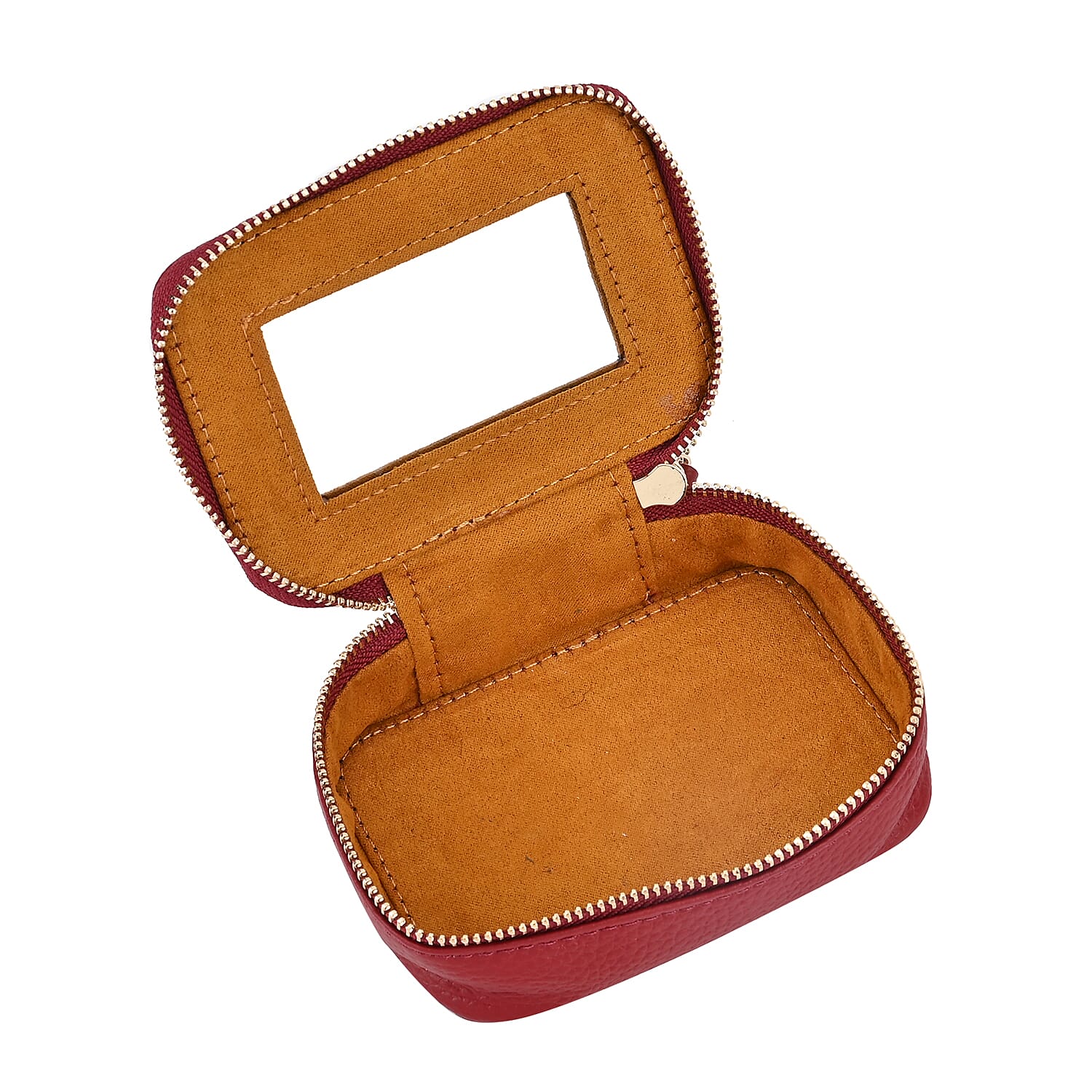 100% Genuine Leather Small Case with Mirror - Burgundy