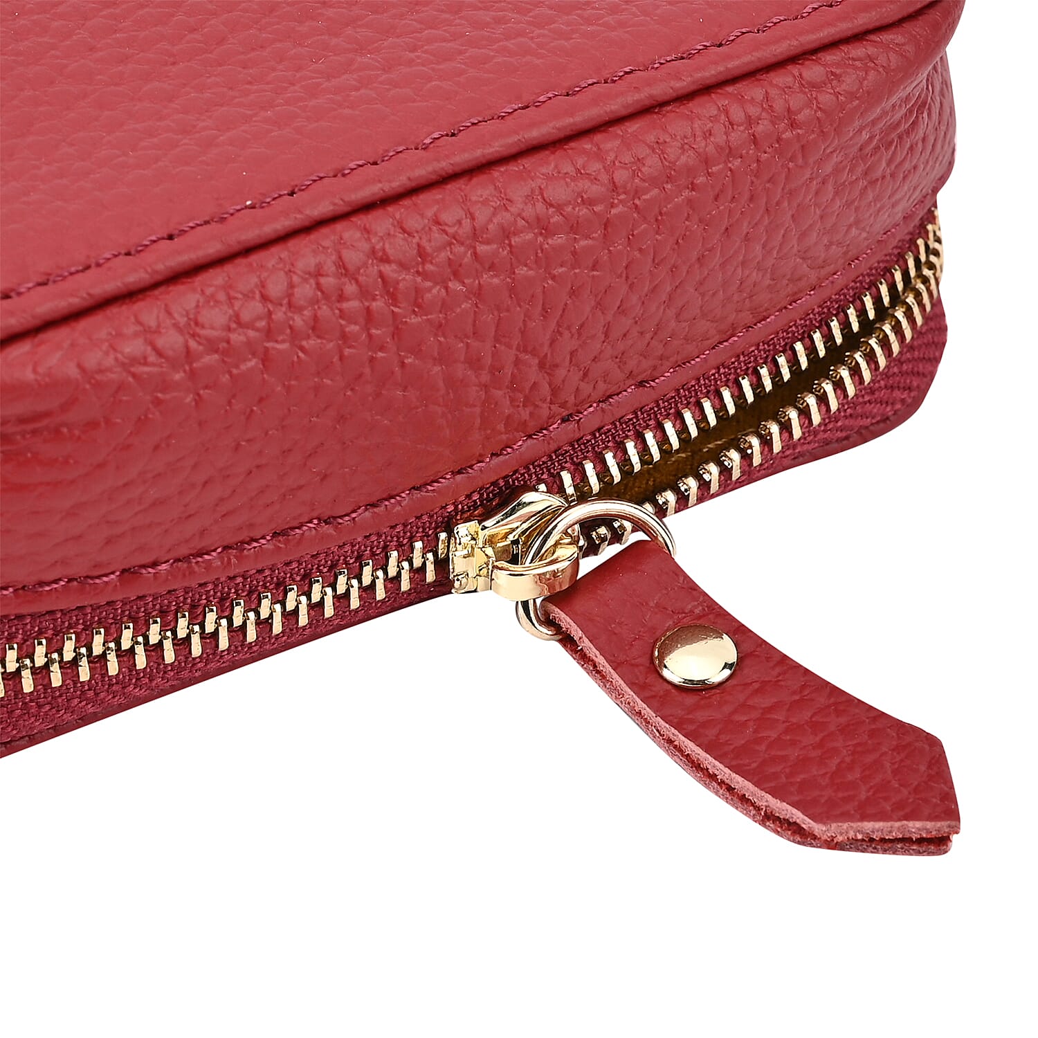 100% Genuine Leather Small Case with Mirror - Burgundy