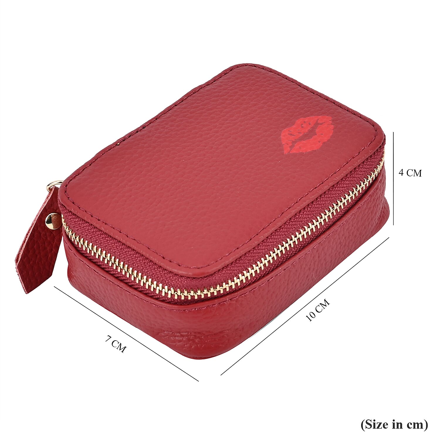 100% Genuine Leather Small Case with Mirror - Burgundy