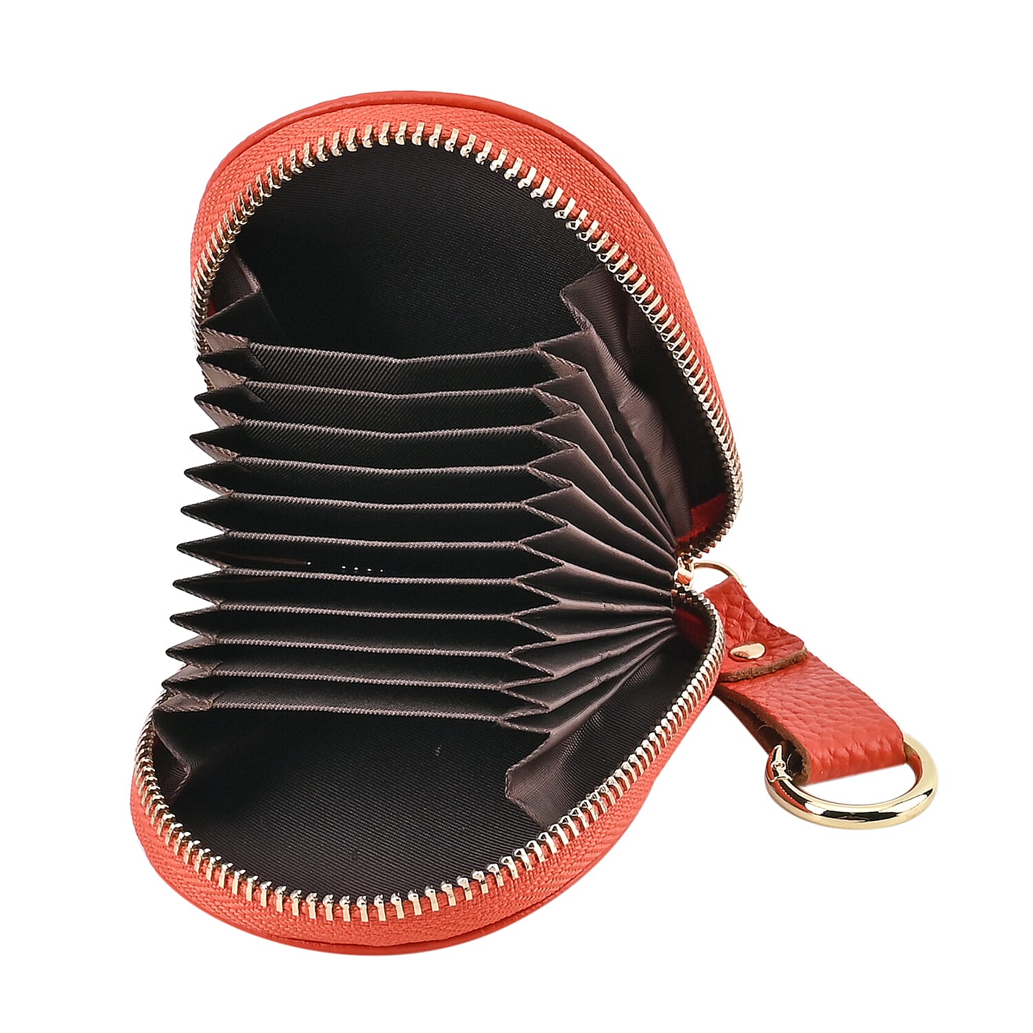 Genuine Leather Penguin Card Wallet with Keychain & RFID Technology - Orange