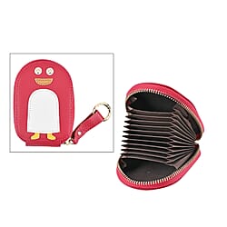 Genuine Leather Penguin Card Wallet with Keychain & RFID Technology - Orange