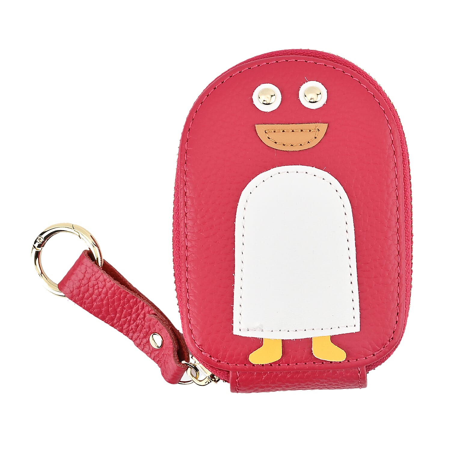 Genuine Leather Penguin Card Wallet with Keychain & RFID Technology - Fuchsia