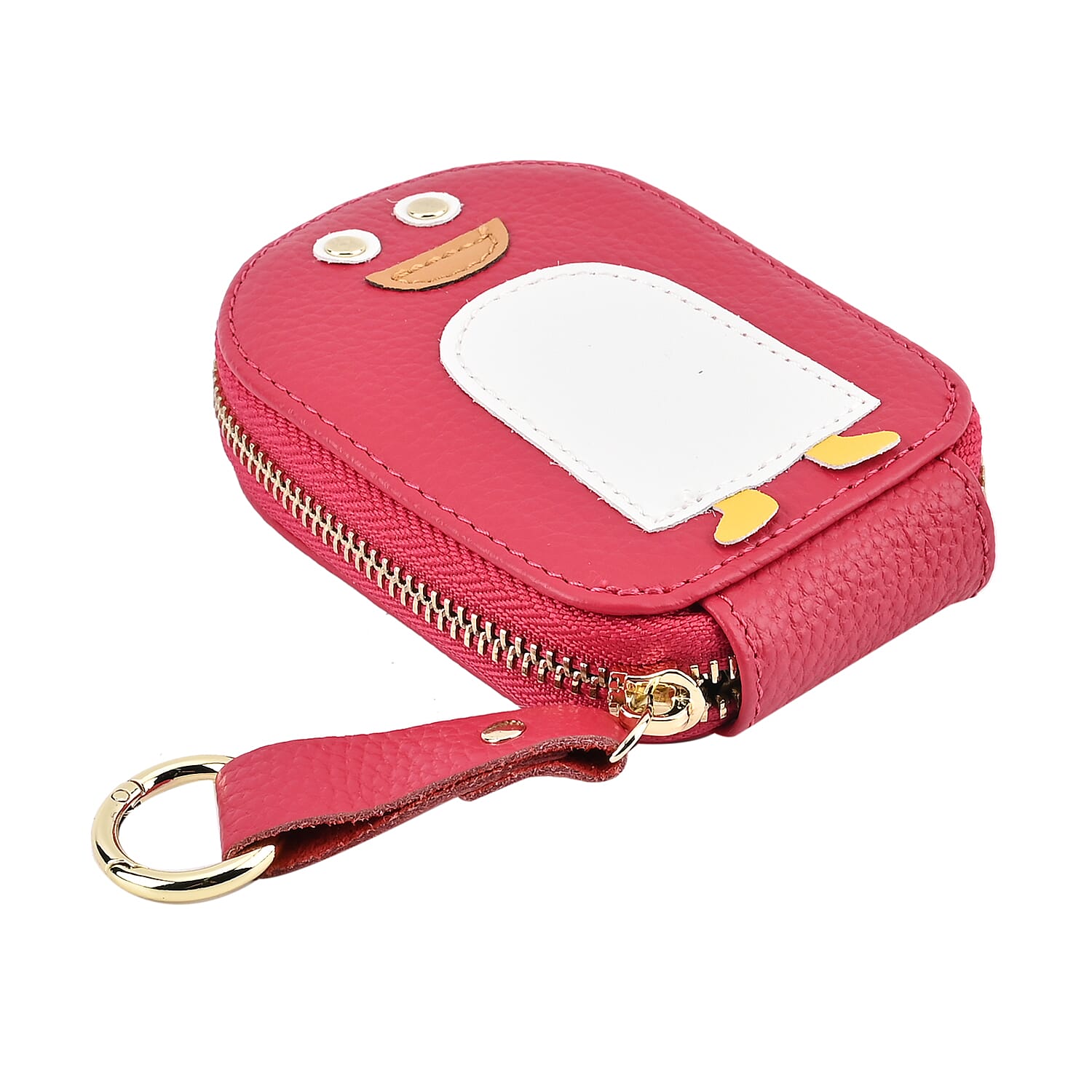 Genuine Leather Penguin Card Wallet with Keychain & RFID Technology - Fuchsia