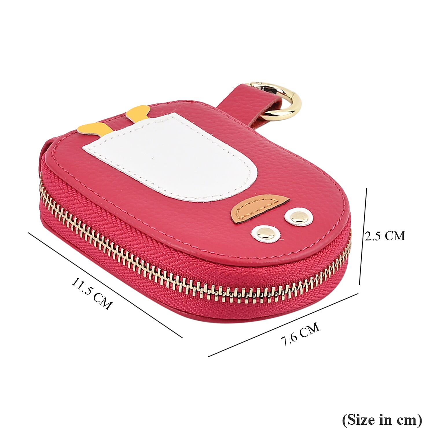 Genuine Leather Penguin Card Wallet with Keychain & RFID Technology - Fuchsia