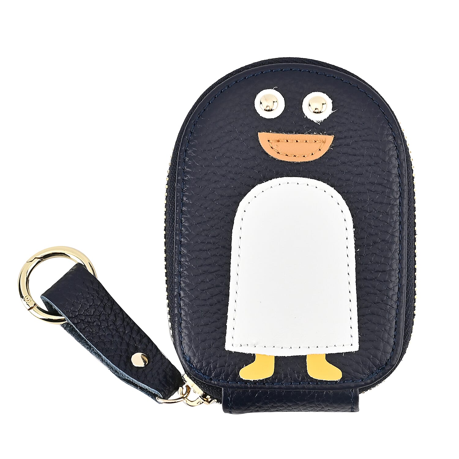 Genuine Leather Penguin Card Wallet with Keychain & RFID Technology - Navy