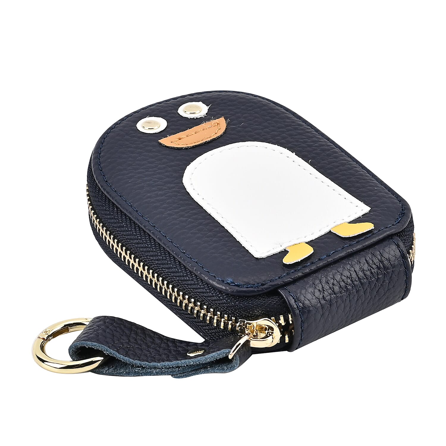 Genuine Leather Penguin Card Wallet with Keychain & RFID Technology - Navy