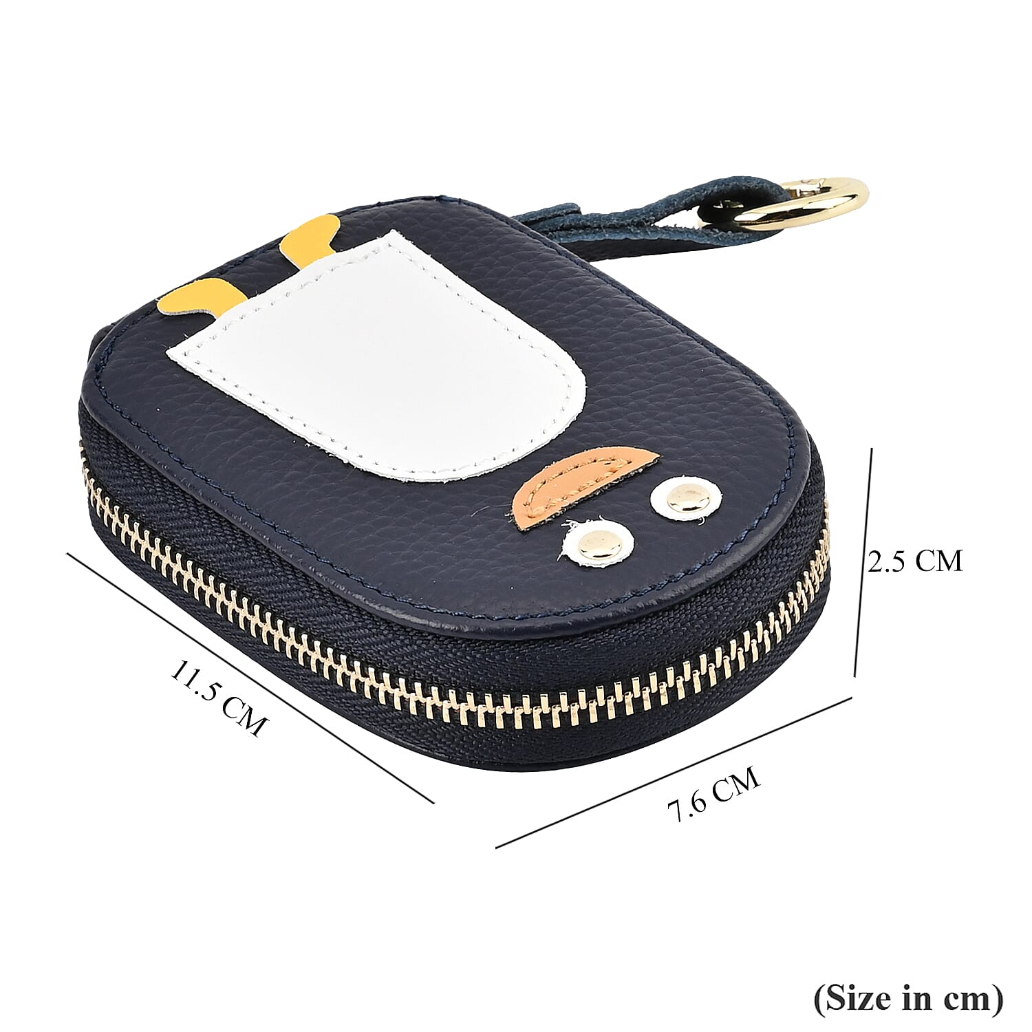 Genuine Leather Penguin Card Wallet with Keychain & RFID Technology - Navy