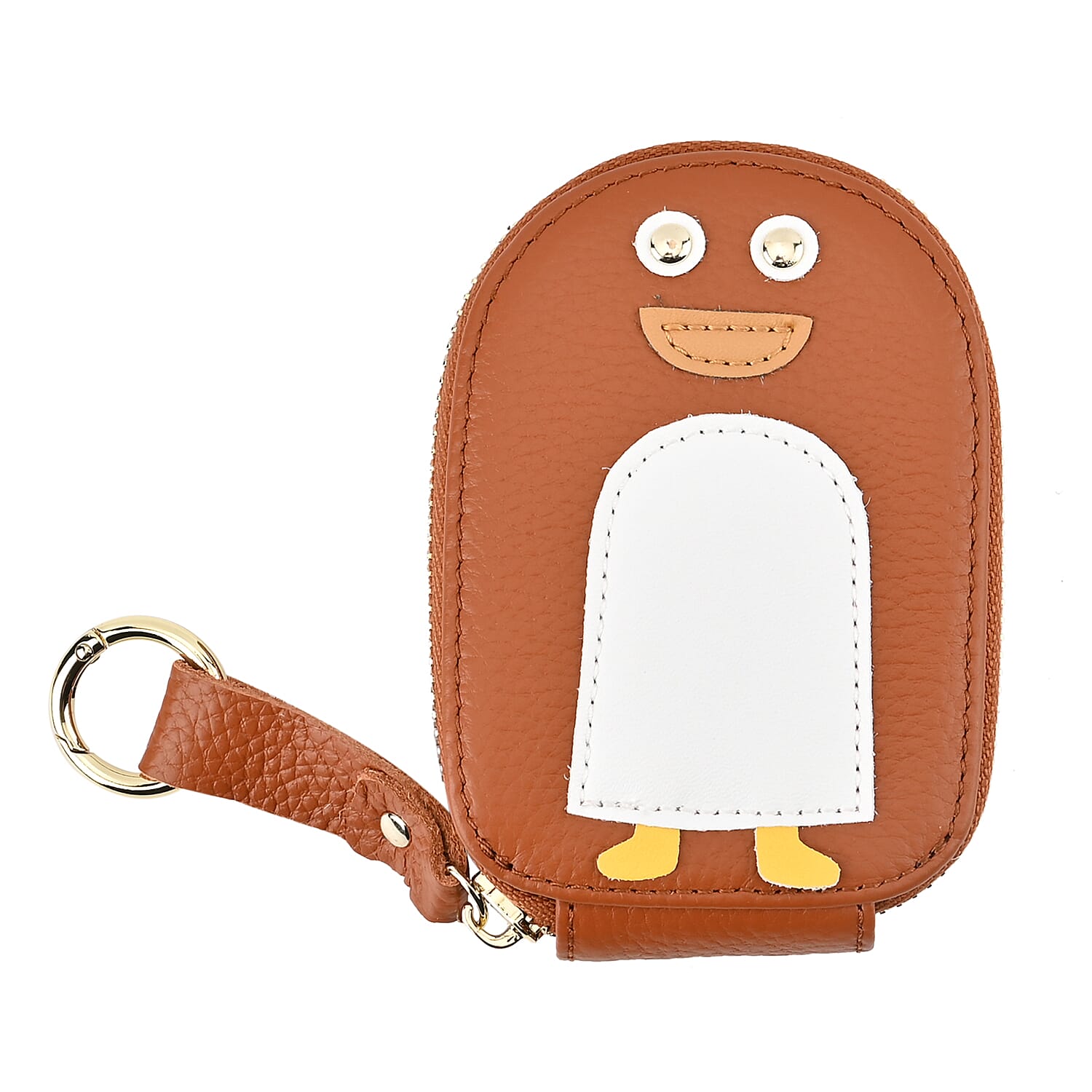 Genuine Leather Penguin Card Wallet with Keychain & RFID Technology - Tan