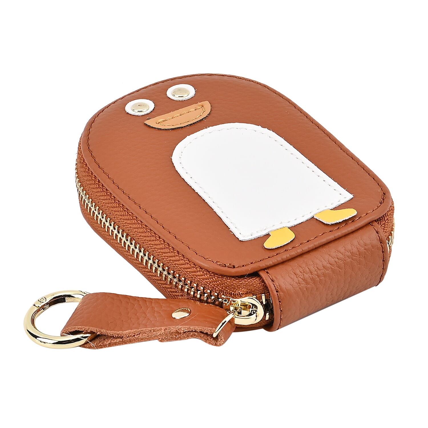 Genuine Leather Penguin Card Wallet with Keychain & RFID Technology - Tan