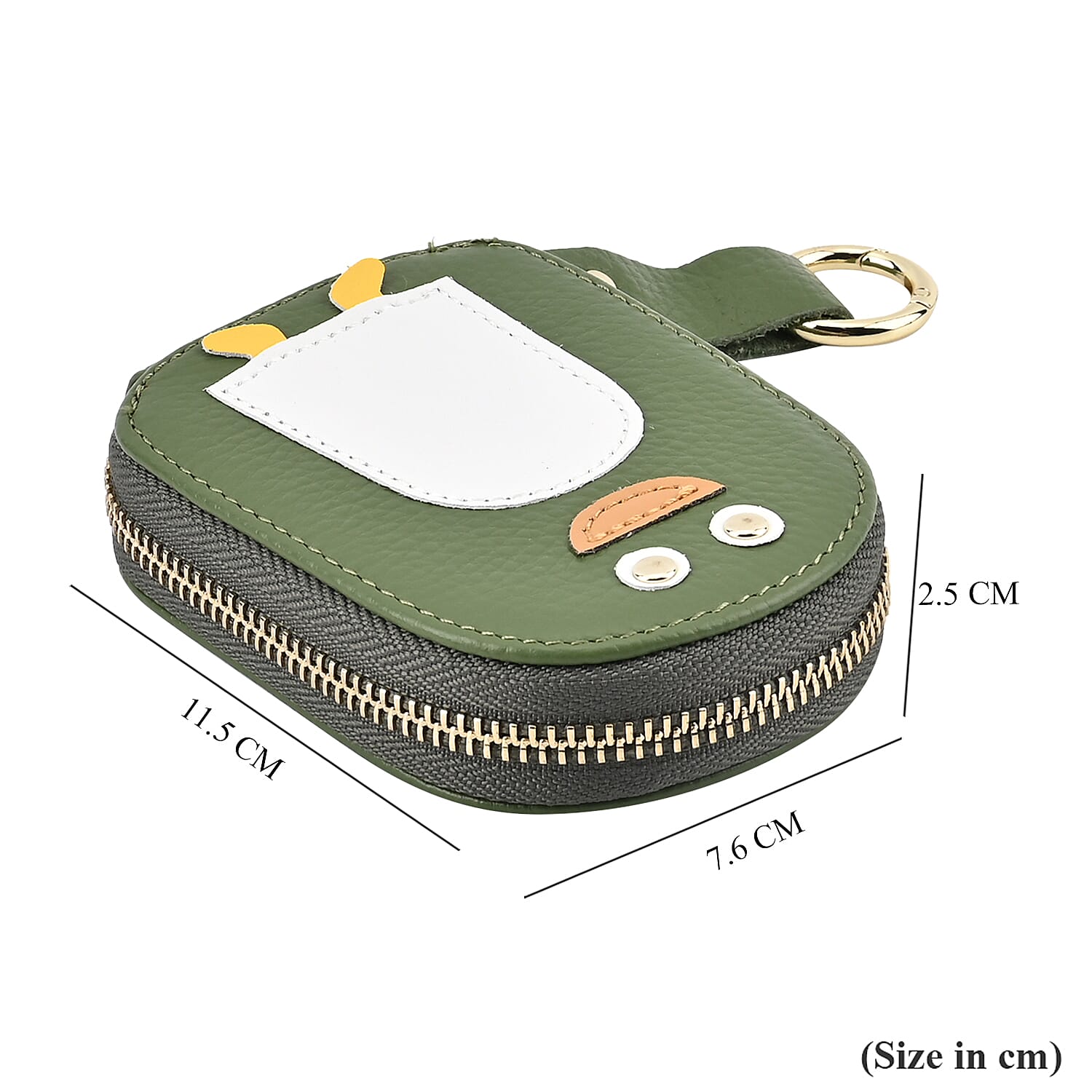 Genuine Leather Penguin Card Wallet with Keychain & RFID Technology - Olive