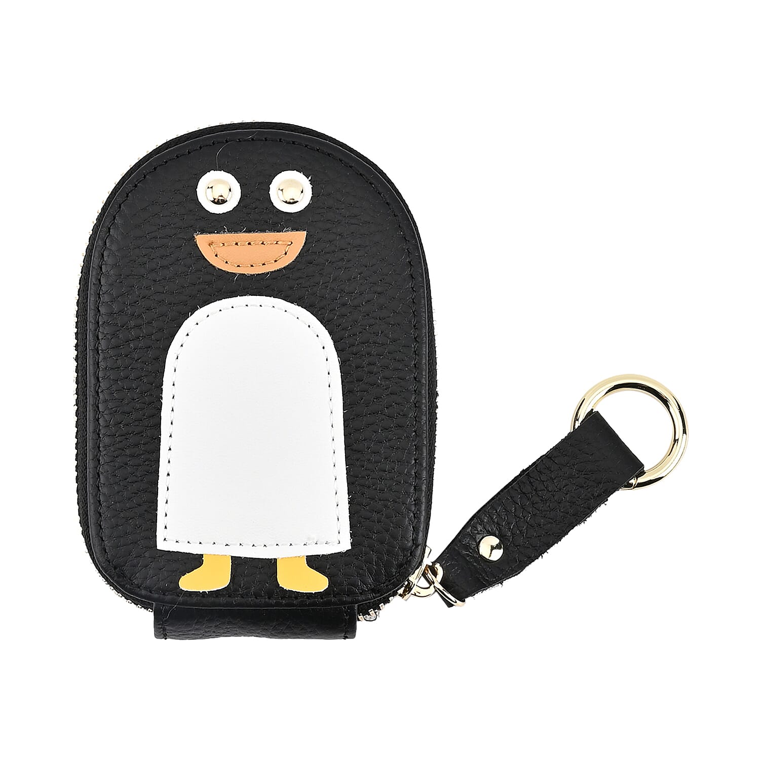 Genuine Leather Penguin Card Wallet with Keychain & RFID Technology - Black
